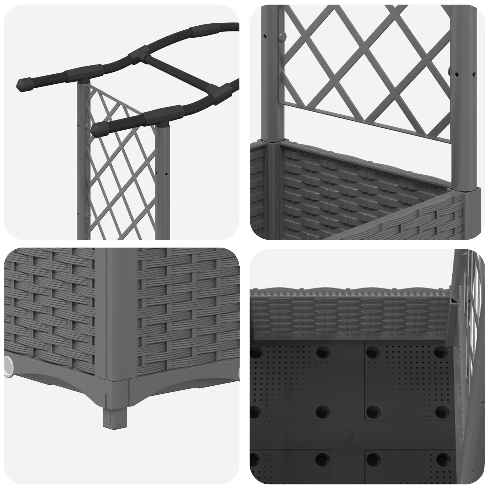 Verhoogd Bed met Trellis en Dak Lichtgrijs 207 x 40 x 126 cm PP image 6