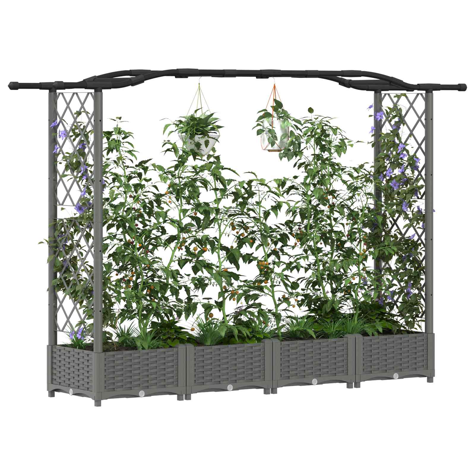 Verhoogd Bed met Trellis en Dak Lichtgrijs 207 x 40 x 126 cm PP image 3