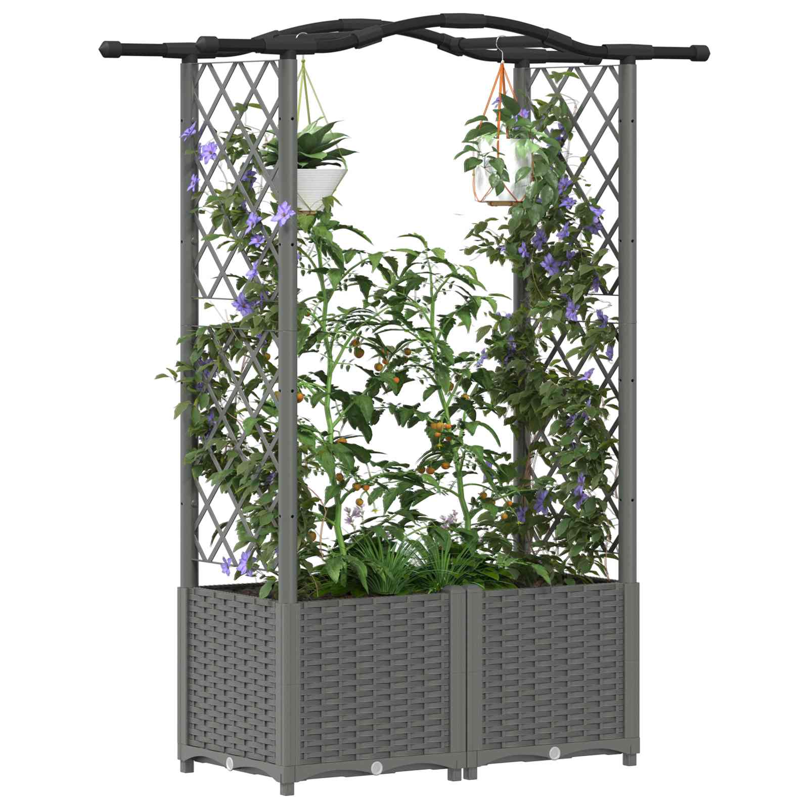 Verhoogd Bed met Trellis en Dak Lichtgrijs 125 x 40 x 138 cm PP image 3