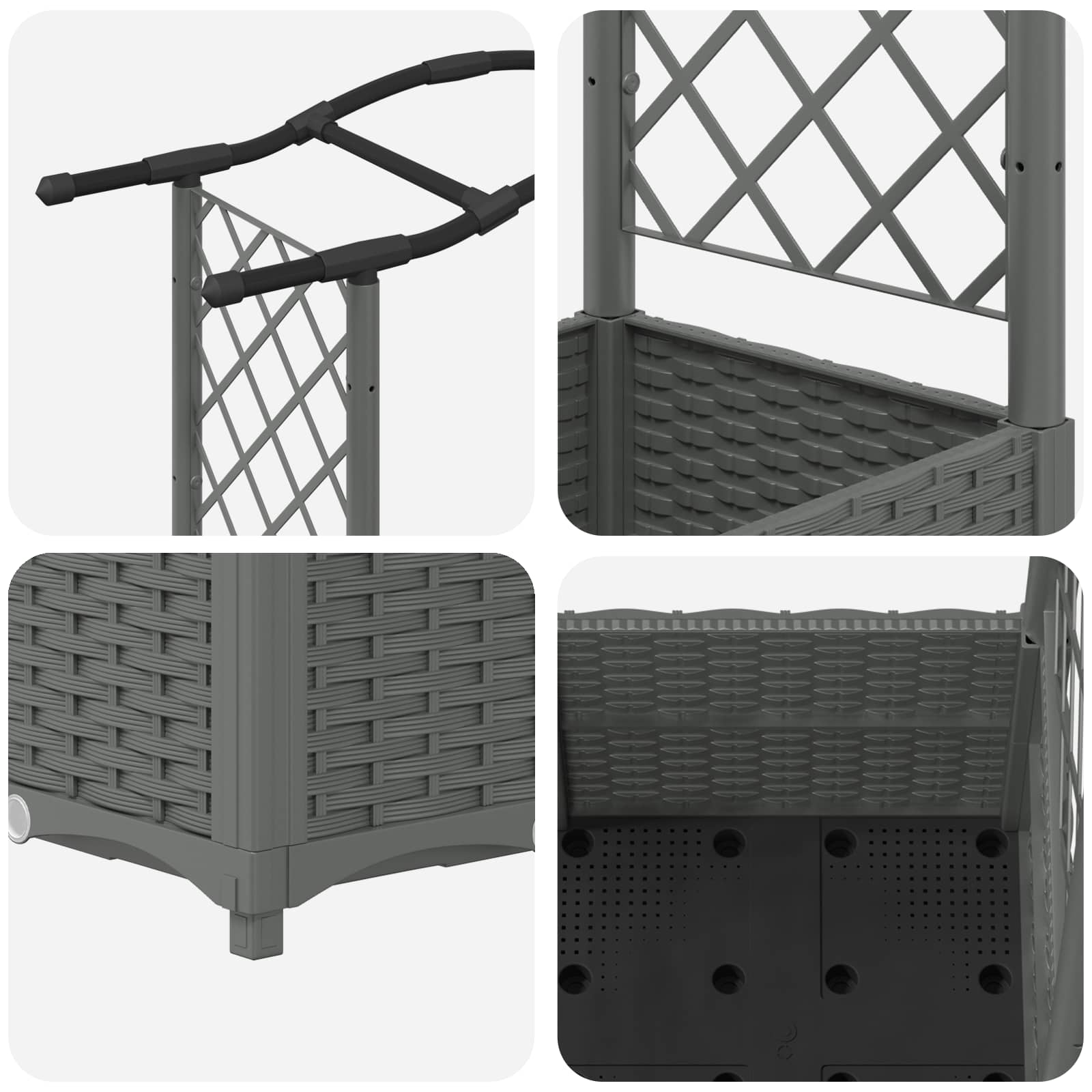 Verhoogd Bed met Trellis en Dak Lichtgrijs 164 x 40 x 142 cm PP image 6