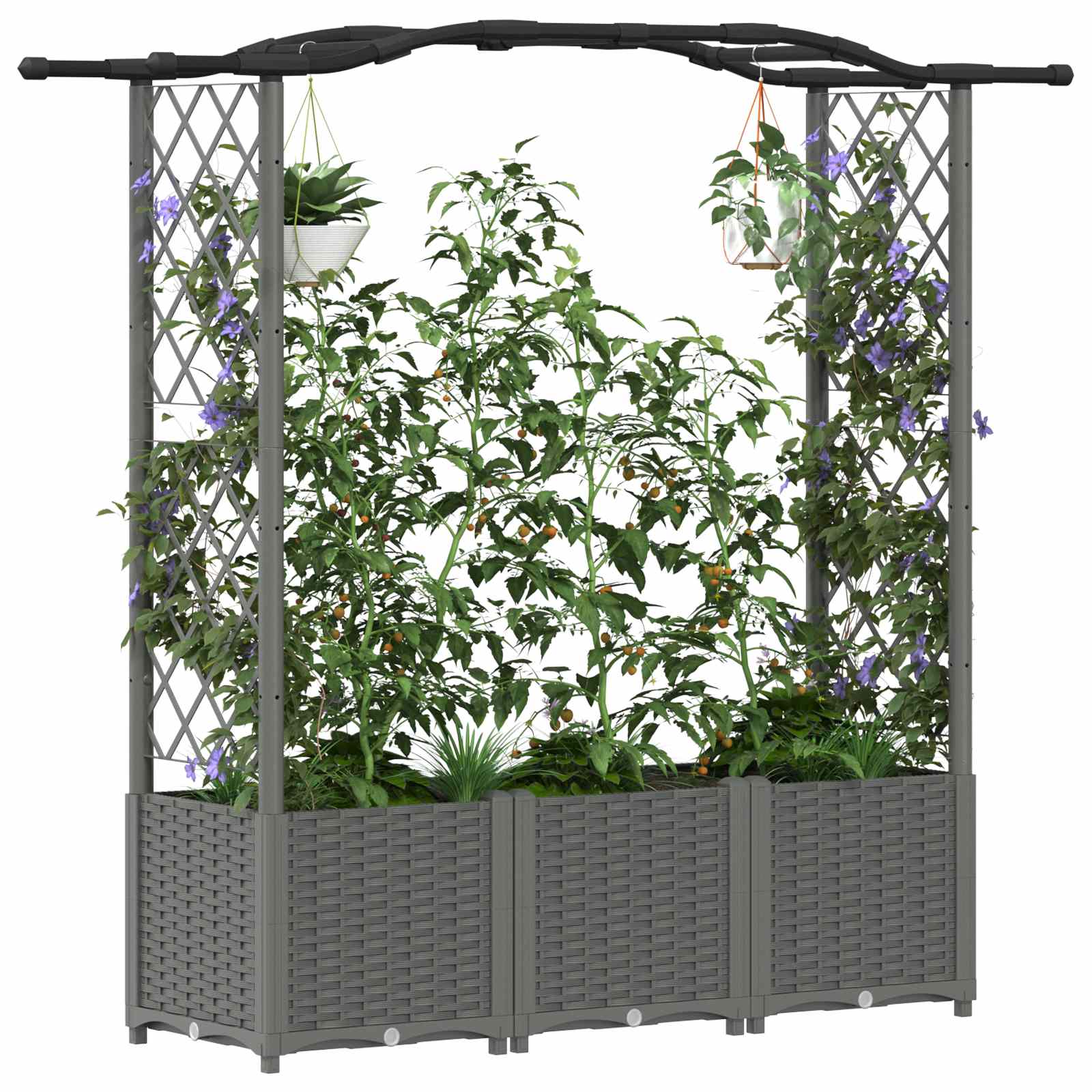 Verhoogd Bed met Trellis en Dak Lichtgrijs 164 x 40 x 142 cm PP image 3
