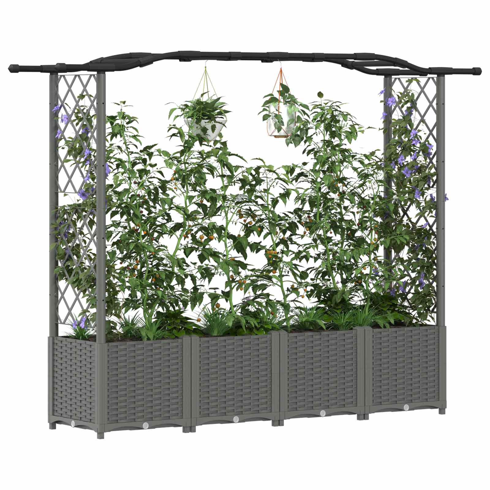 Verhoogd Bed met Trellis en Dak Lichtgrijs 204 x 40 x 141 cm PP image 3