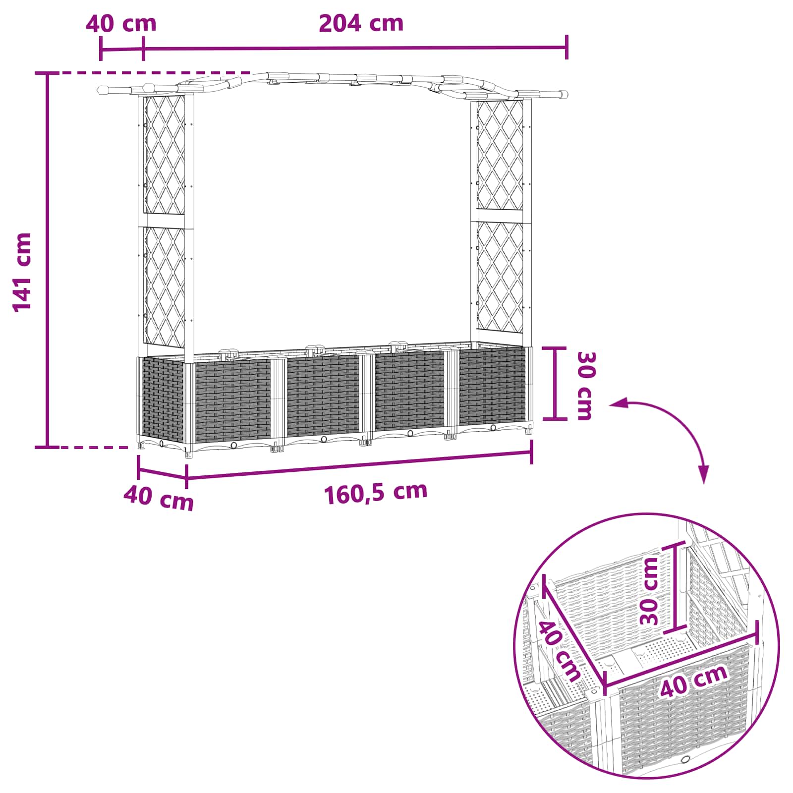 Verhoogd Bed met Trellis en Dak Lichtgrijs 204 x 40 x 141 cm PP image 8