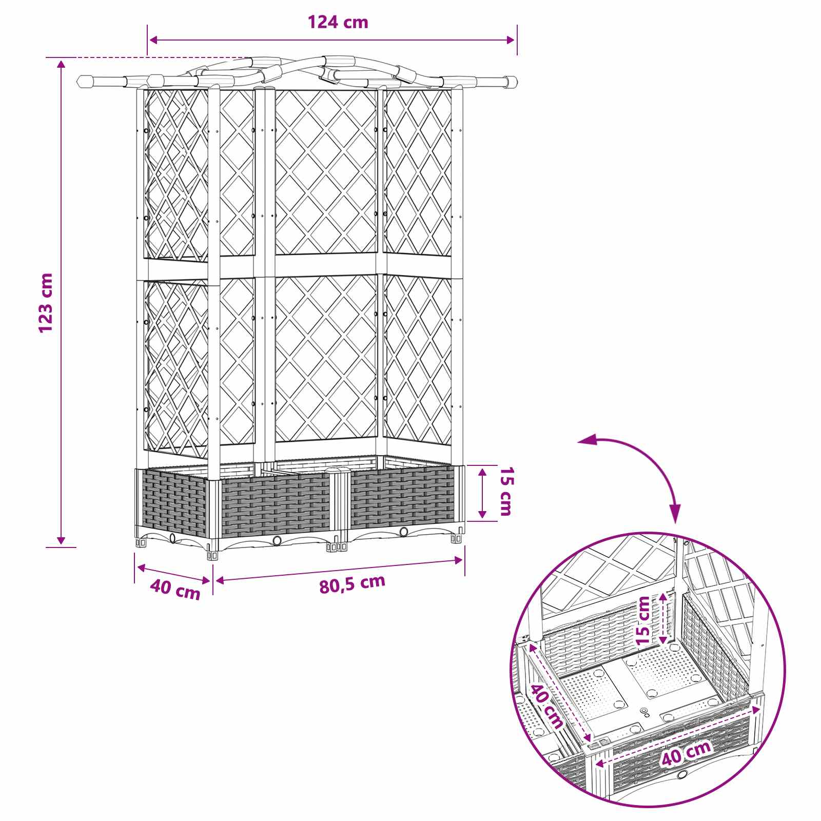 Verhoogd Bed met Trellis en Dak Lichtgrijs 124 x 40 x 123 cm PP image 8