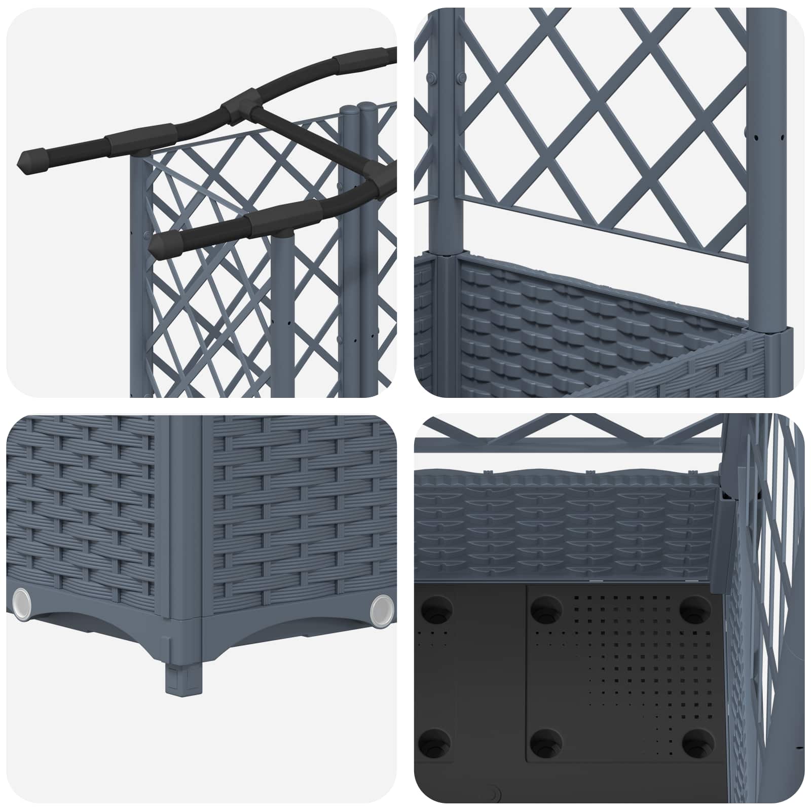 Verhoogd Bed met Trellis en Dak Lichtgrijs 163 x 40 x 126 cm PP image 6