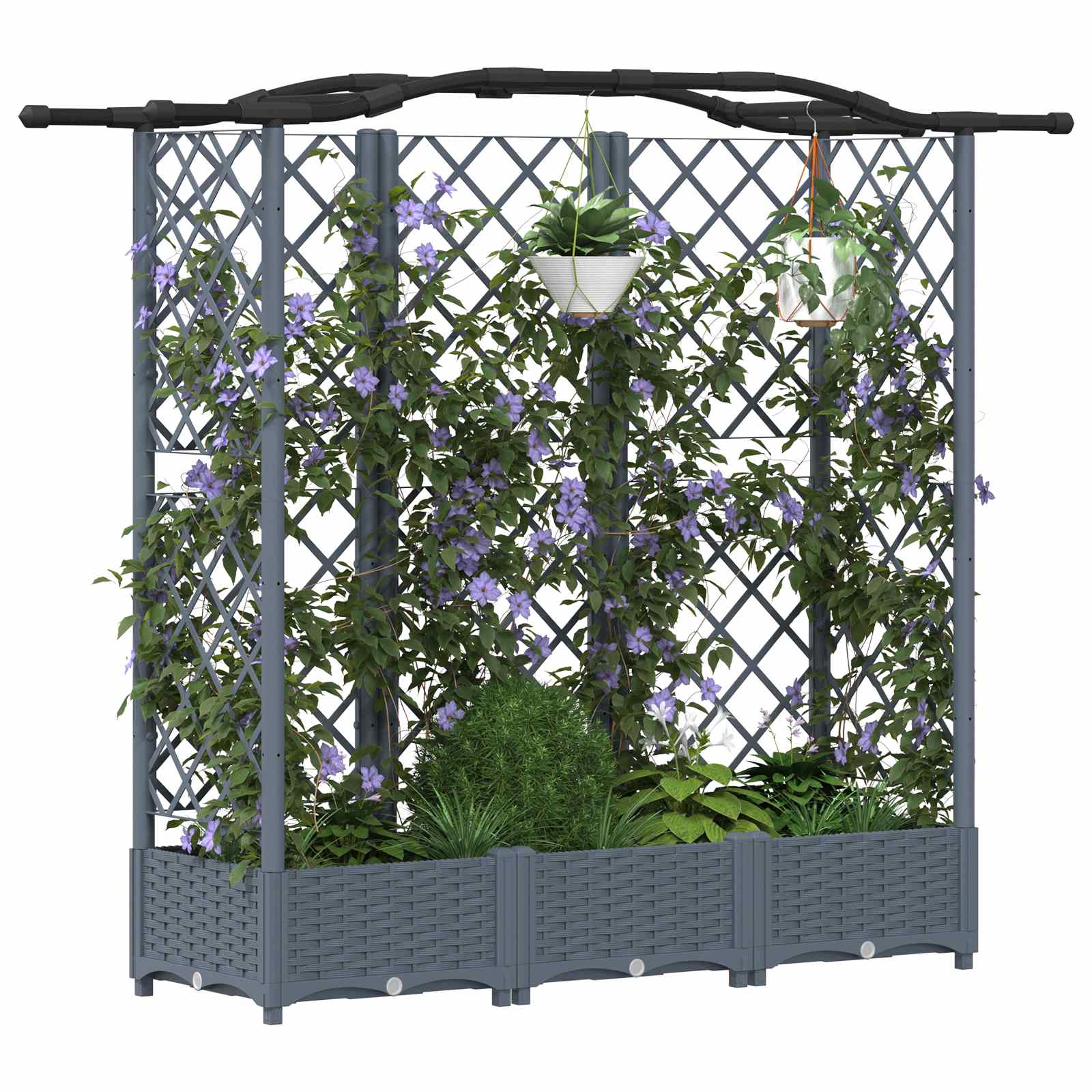 Verhoogd Bed met Trellis en Dak Lichtgrijs 163 x 40 x 126 cm PP image 3