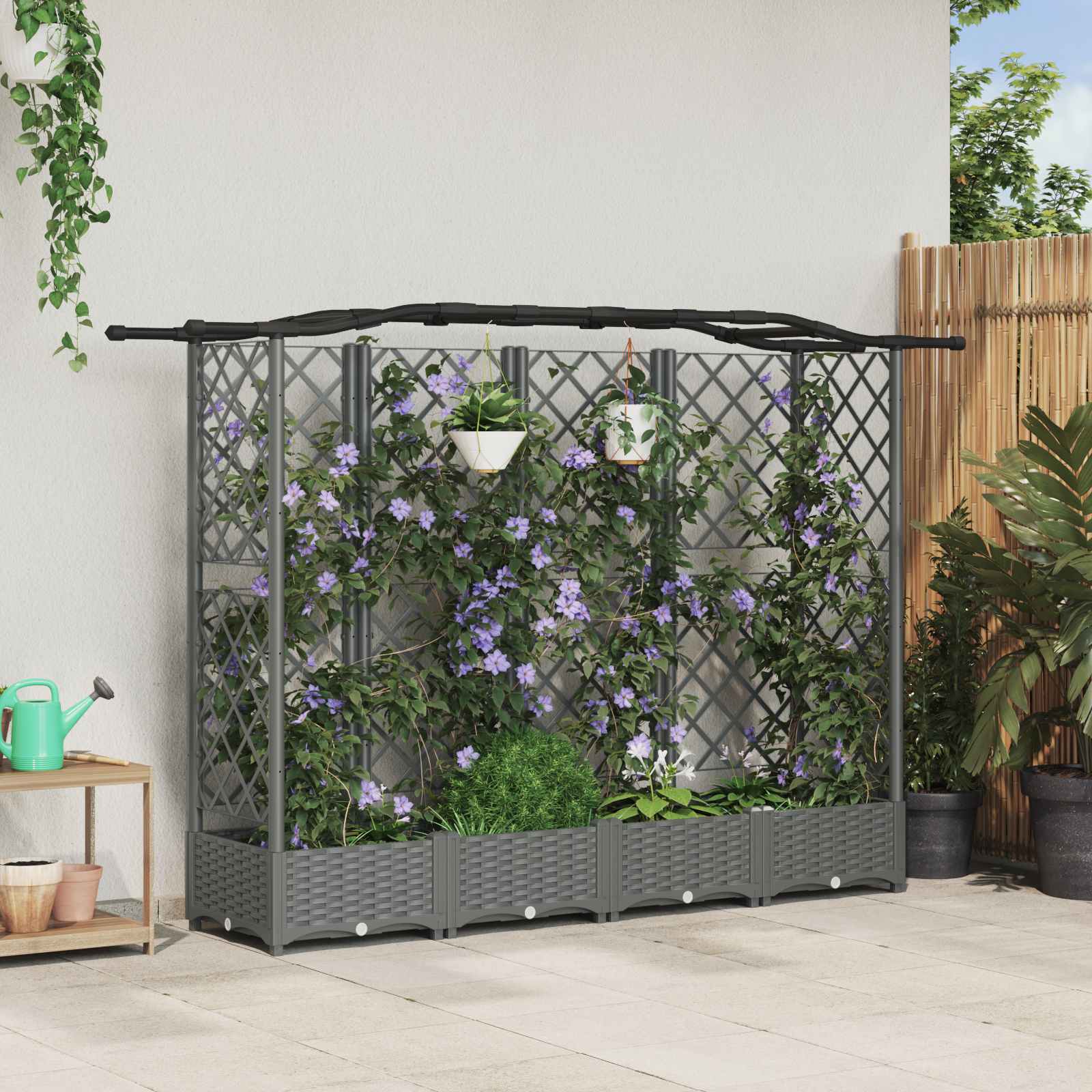 Verhoogd Bed met Trellis en Dak Lichtgrijs 203,5 x 40 x 123 cm image 1