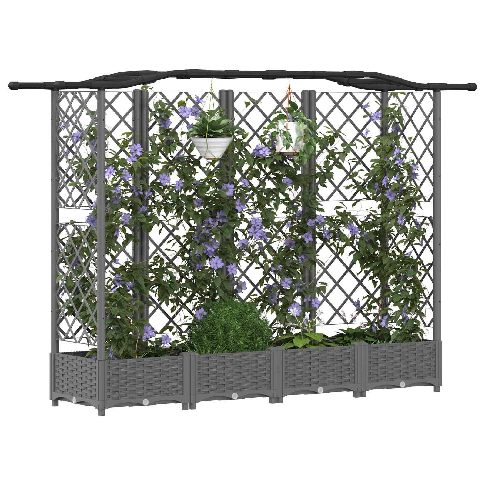 Verhoogd Bed met Trellis en Dak Lichtgrijs 203,5 x 40 x 123 cm image 3