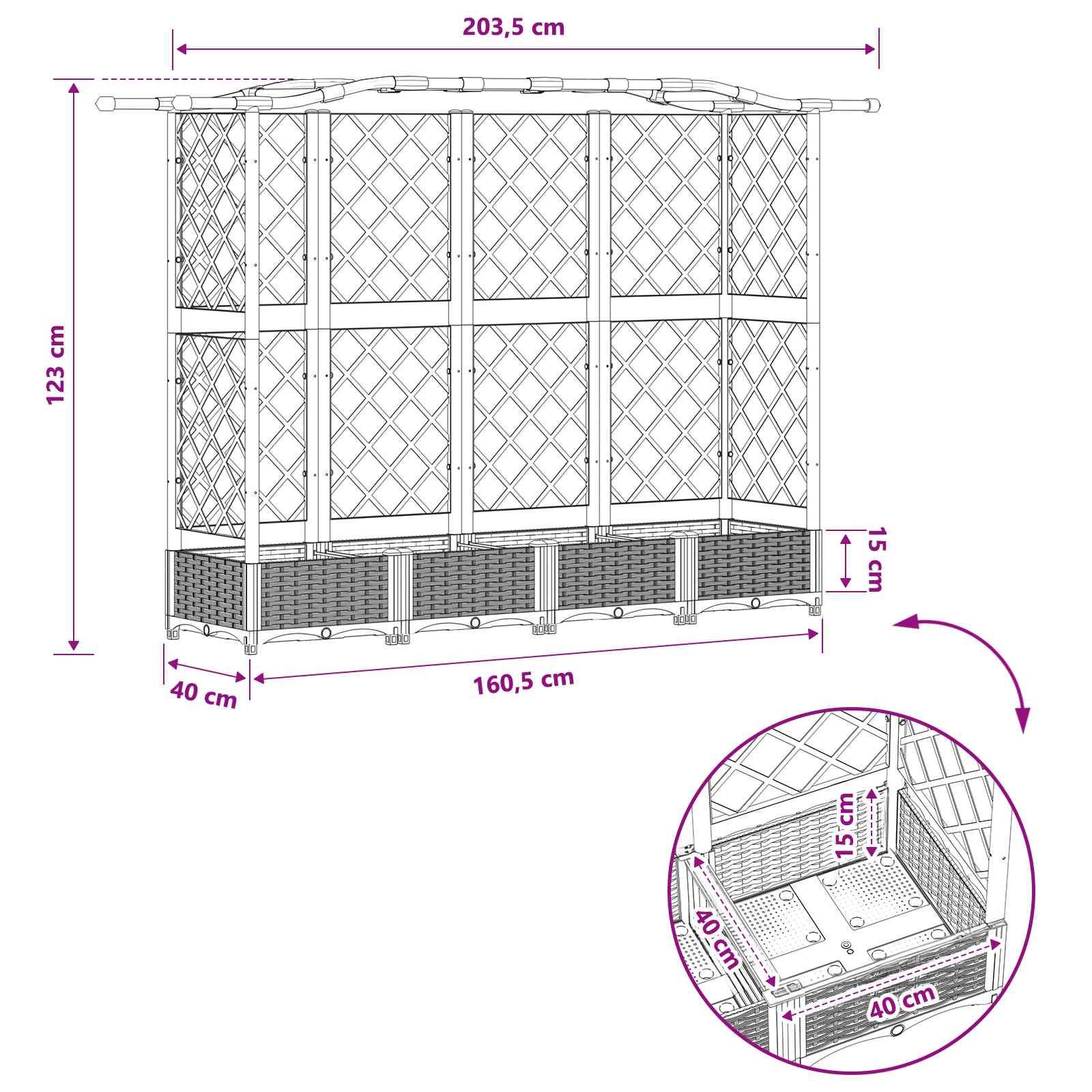 Verhoogd Bed met Trellis en Dak Lichtgrijs 203,5 x 40 x 123 cm image 8