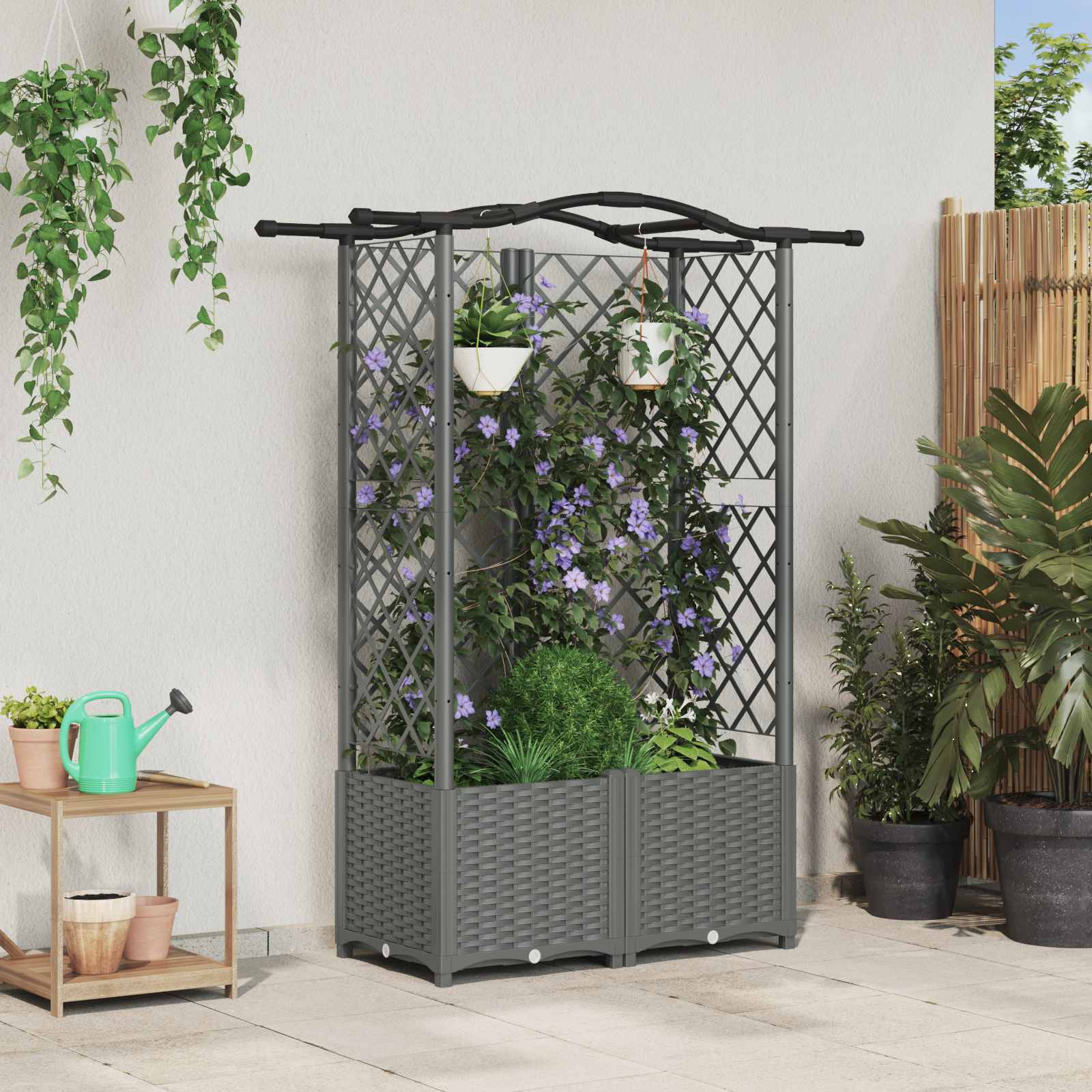 Verhoogd Bed met Trellis en Dak Lichtgrijs 122 x 40 x 138 cm PP image 1