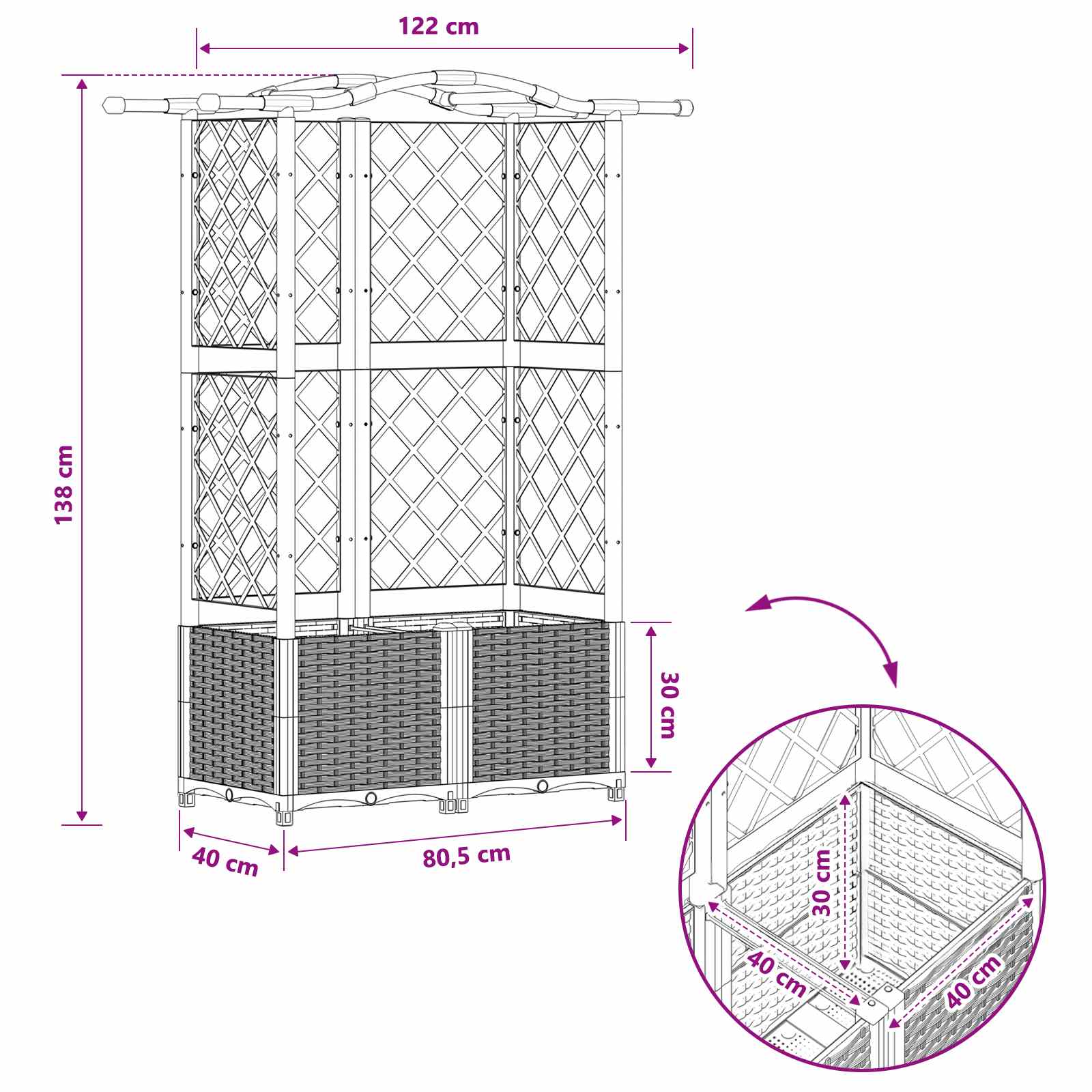 Verhoogd Bed met Trellis en Dak Lichtgrijs 122 x 40 x 138 cm PP image 8