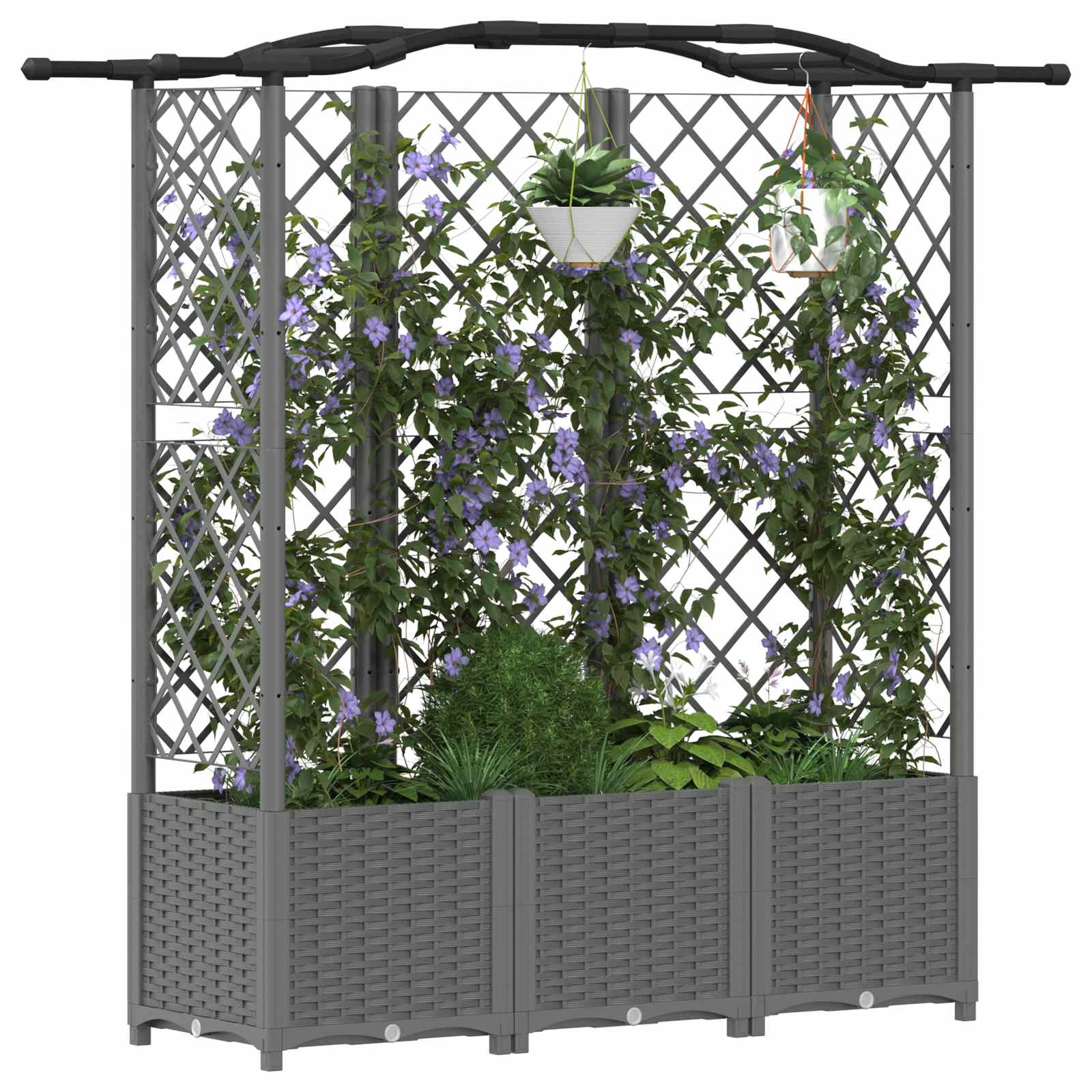 Verhoogd Bed met Trellis en Dak Lichtgrijs 163 x 40 x 138 cm PP image 3