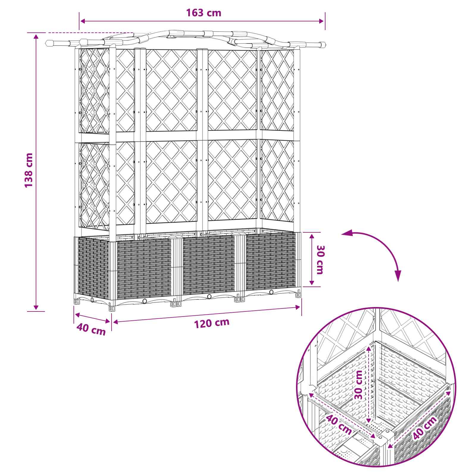 Verhoogd Bed met Trellis en Dak Lichtgrijs 163 x 40 x 138 cm PP image 8