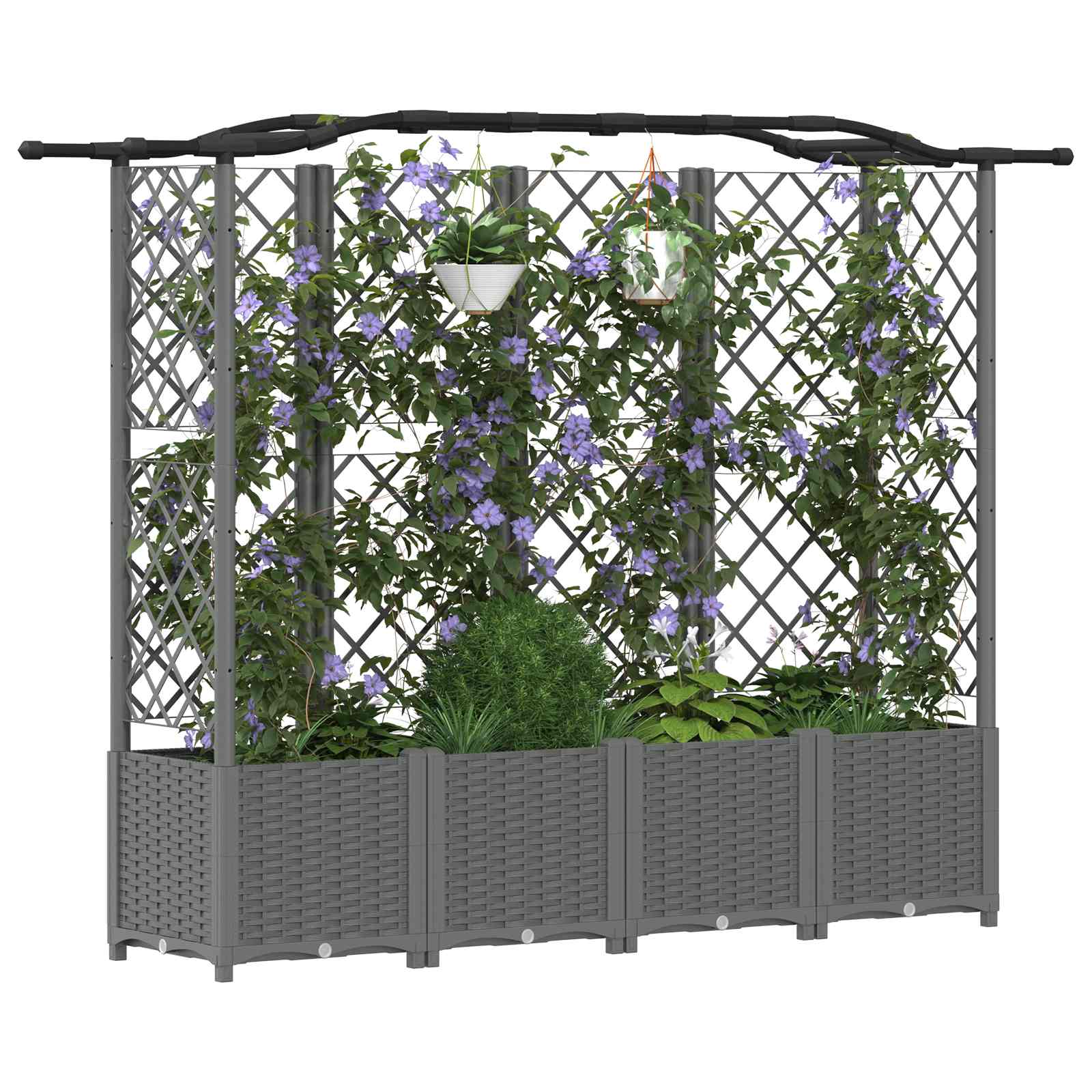 Verhoogd Bed met Trellis en Dak Lichtgrijs 204 x 40 x 138 cm PP image 3