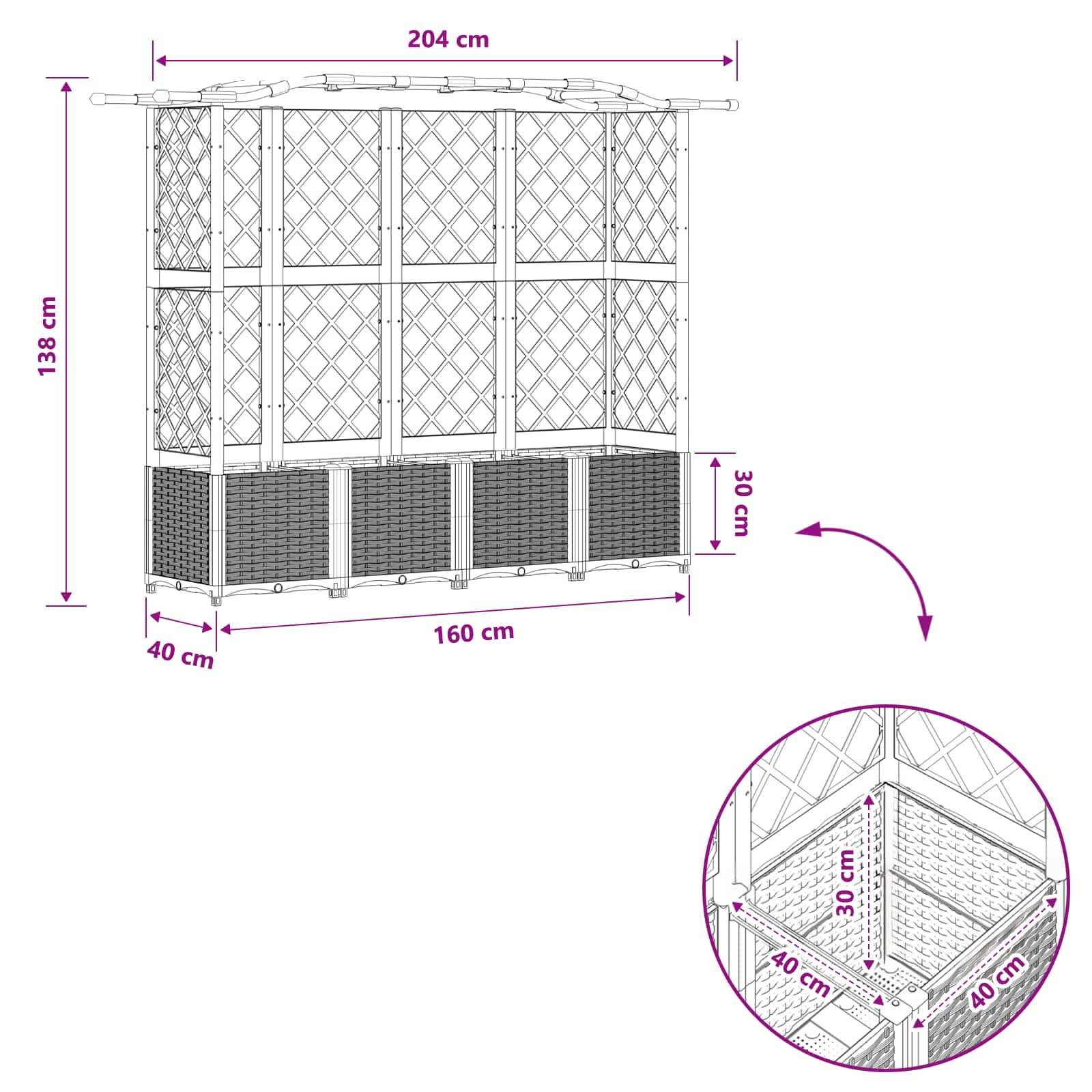 Verhoogd Bed met Trellis en Dak Lichtgrijs 204 x 40 x 138 cm PP image 8
