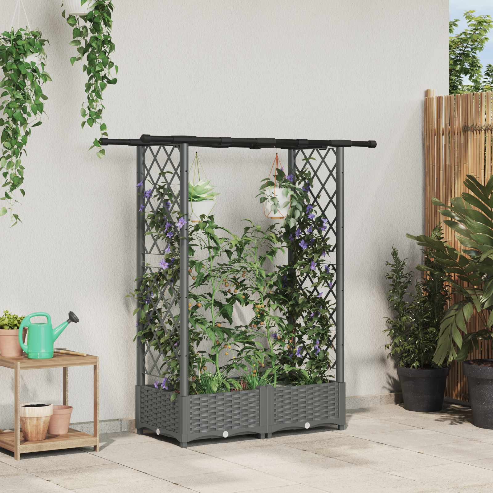 Verhoogd Bed met Trellis en Dak Lichtgrijs 122,5 x 40 x 121 cm image 1