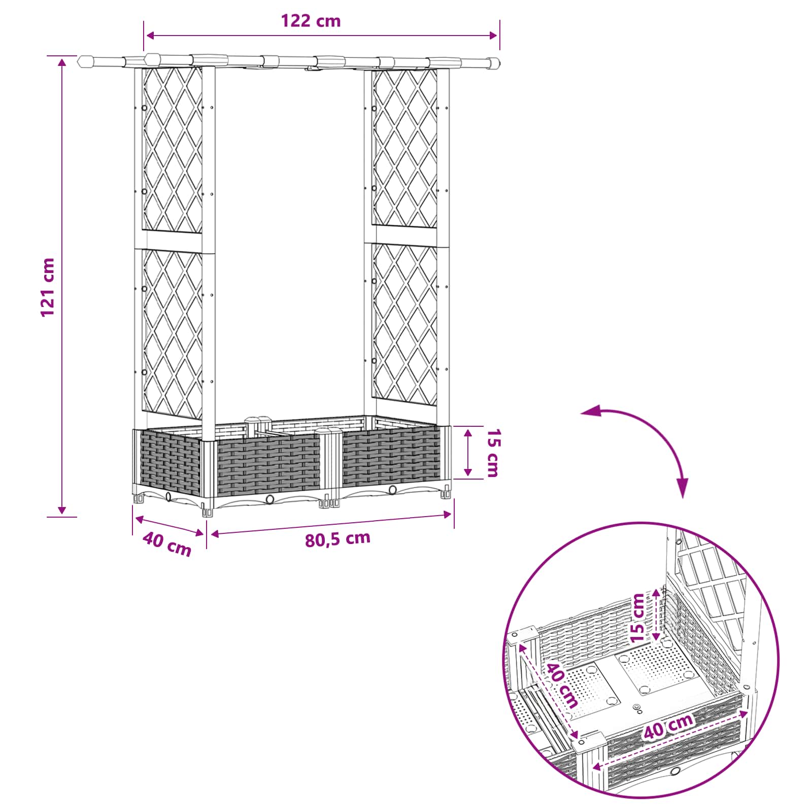 Verhoogd Bed met Trellis en Dak Lichtgrijs 122,5 x 40 x 121 cm image 8
