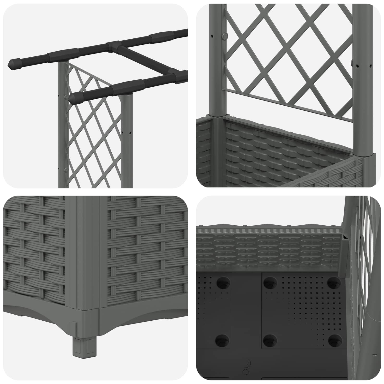 Verhoogd Bed met Trellis en Dak Lichtgrijs 164 x 40 x 123 cm PP image 6