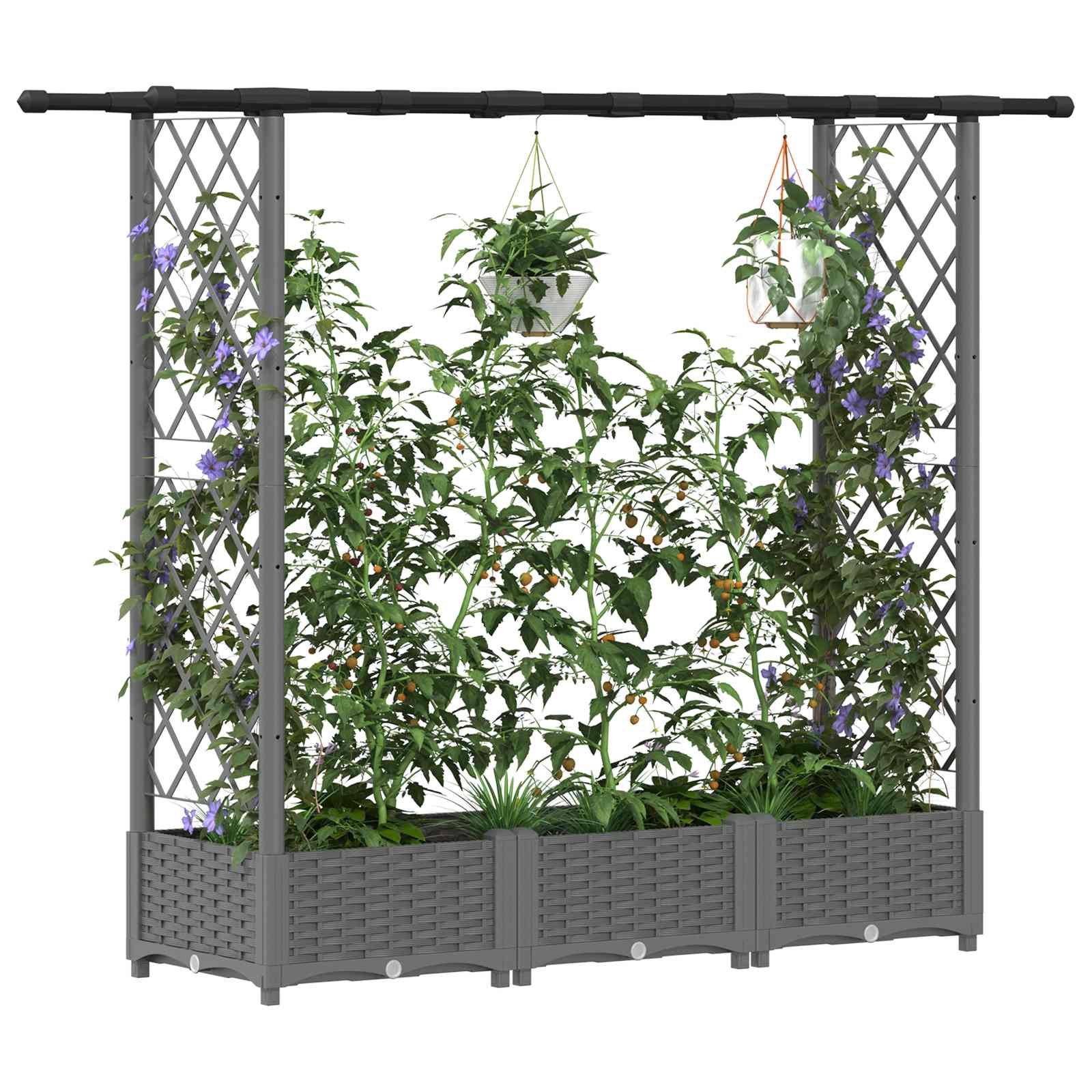 Verhoogd Bed met Trellis en Dak Lichtgrijs 164 x 40 x 123 cm PP image 3