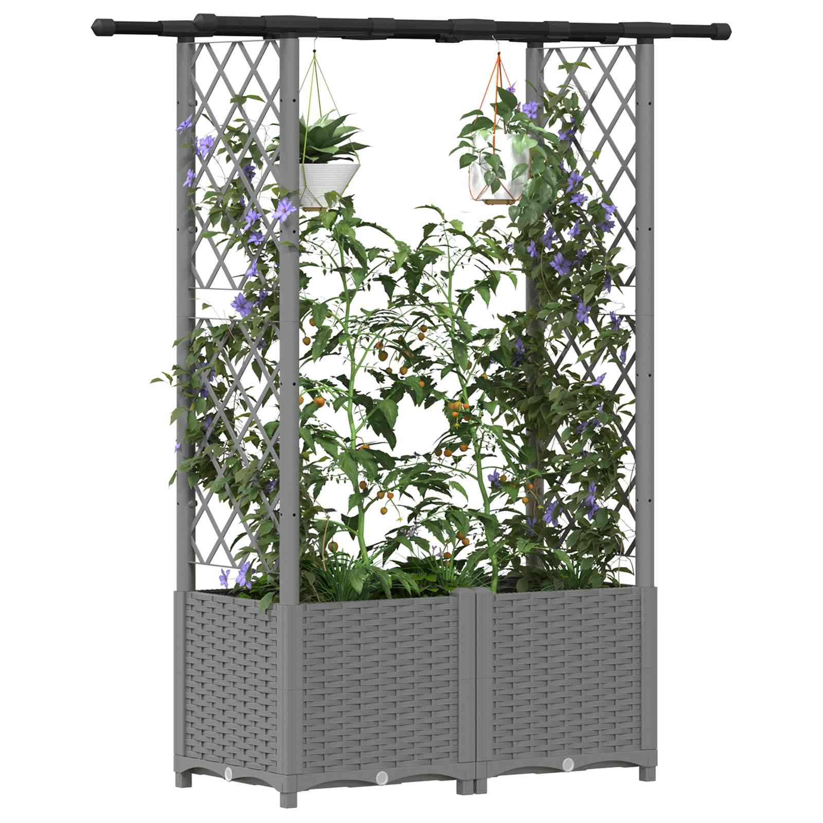 Verhoogd Bed met Trellis en Dak Lichtgrijs 124,5 x 40 x 138 cm image 3