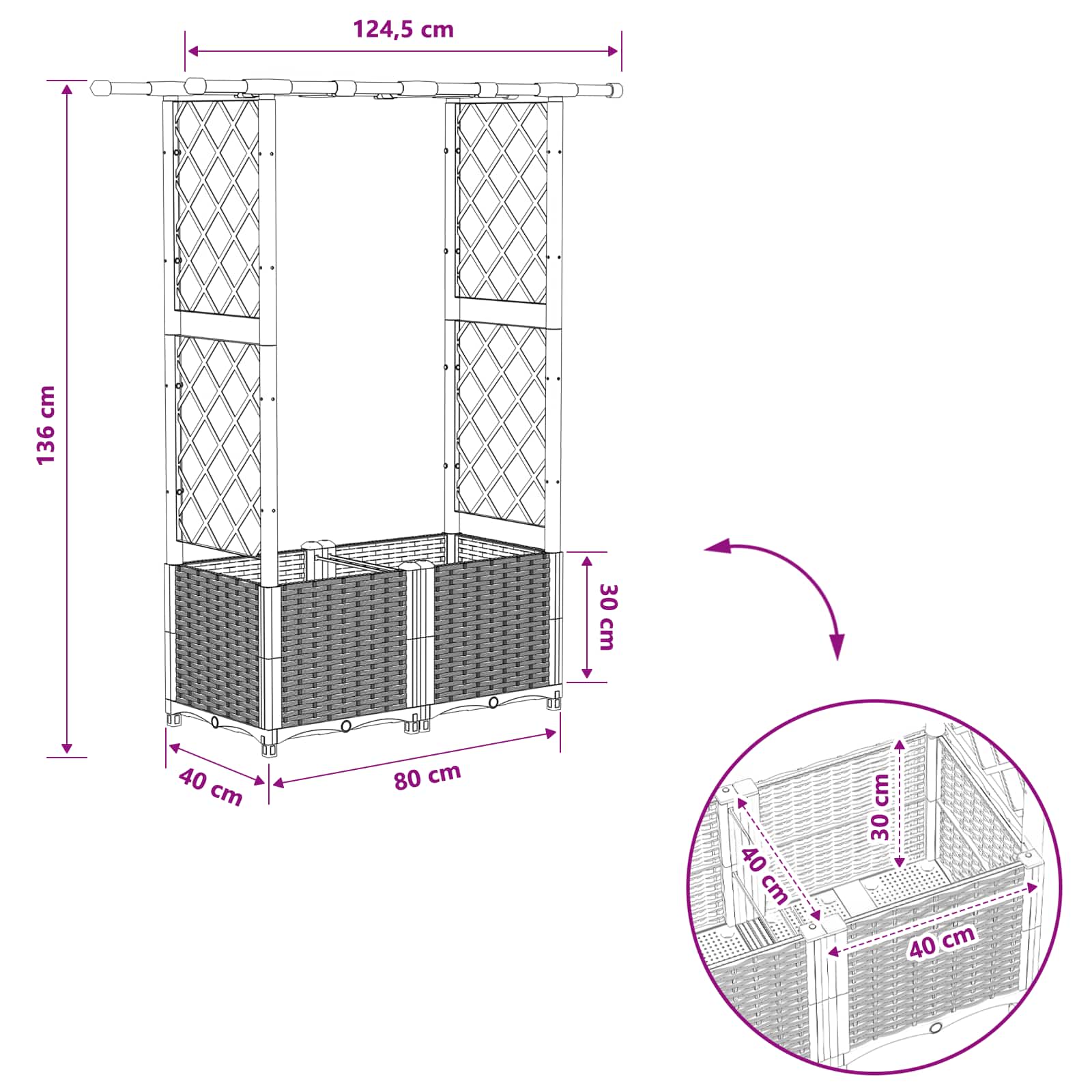 Verhoogd Bed met Trellis en Dak Lichtgrijs 124,5 x 40 x 138 cm image 8