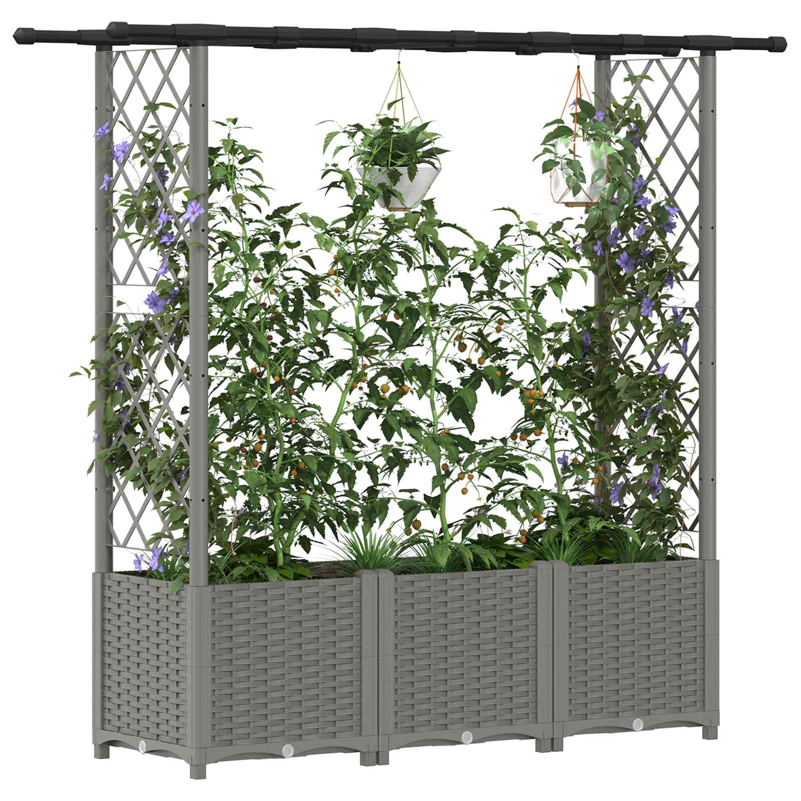 Verhoogd Bed met Trellis en Dak Lichtgrijs 162,5 x 40 x 136 cm image 3