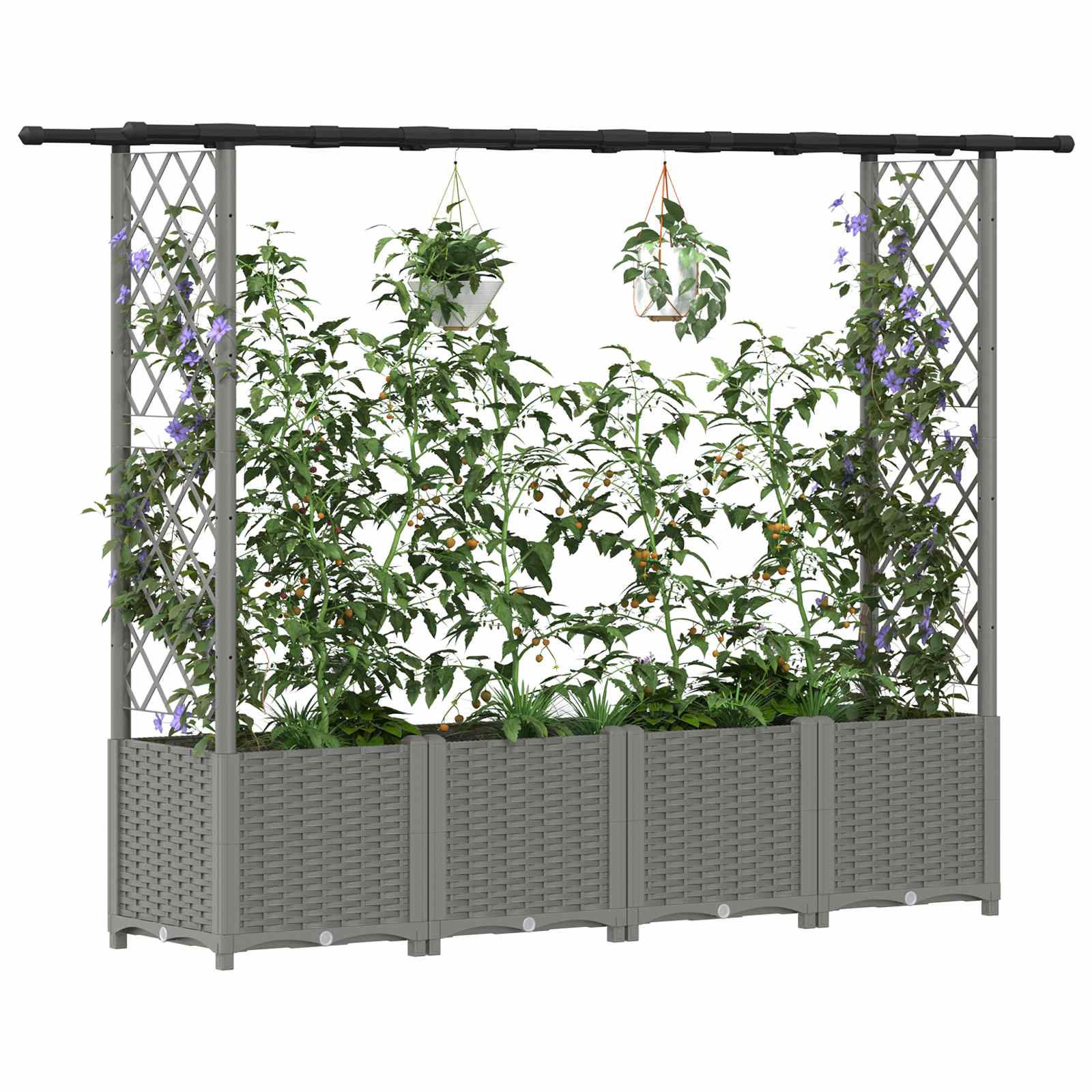 Verhoogd Bed met Trellis en Dak Lichtgrijs 203 x 40 x 136 cm PP image 3