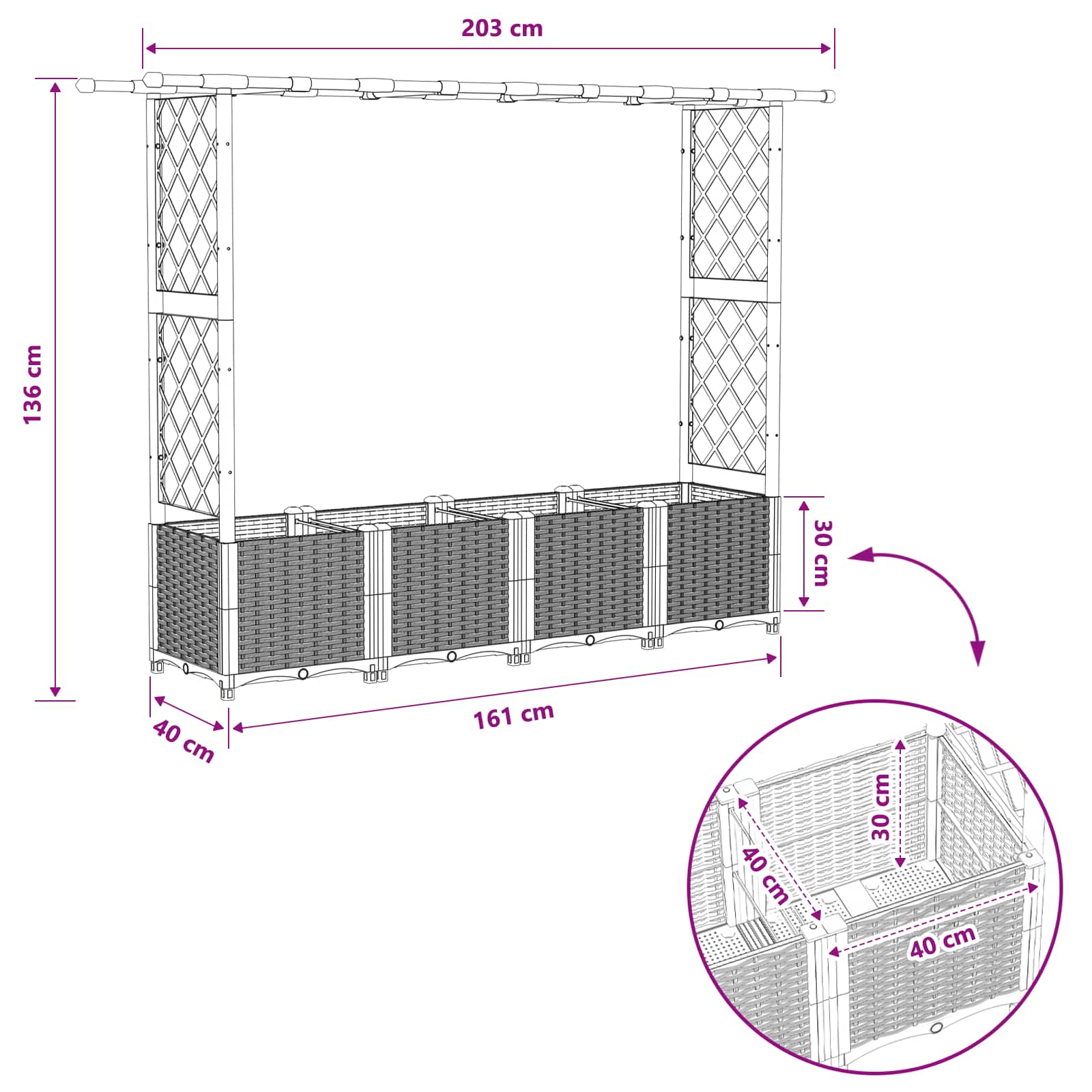 Verhoogd Bed met Trellis en Dak Lichtgrijs 203 x 40 x 136 cm PP image 8