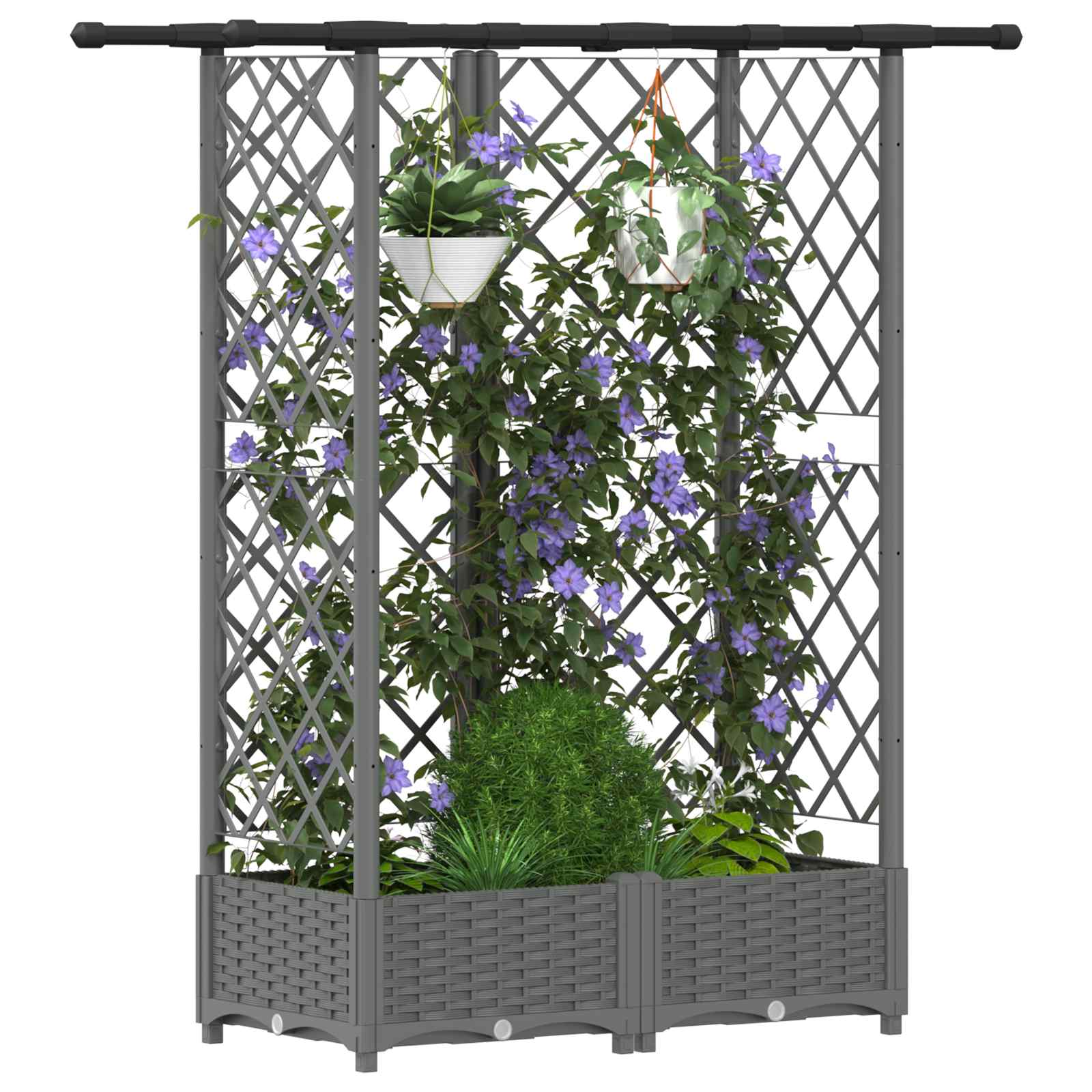 Verhoogd Bed met Trellis en Dak Lichtgrijs 124 x 40 x 121 cm PP image 3