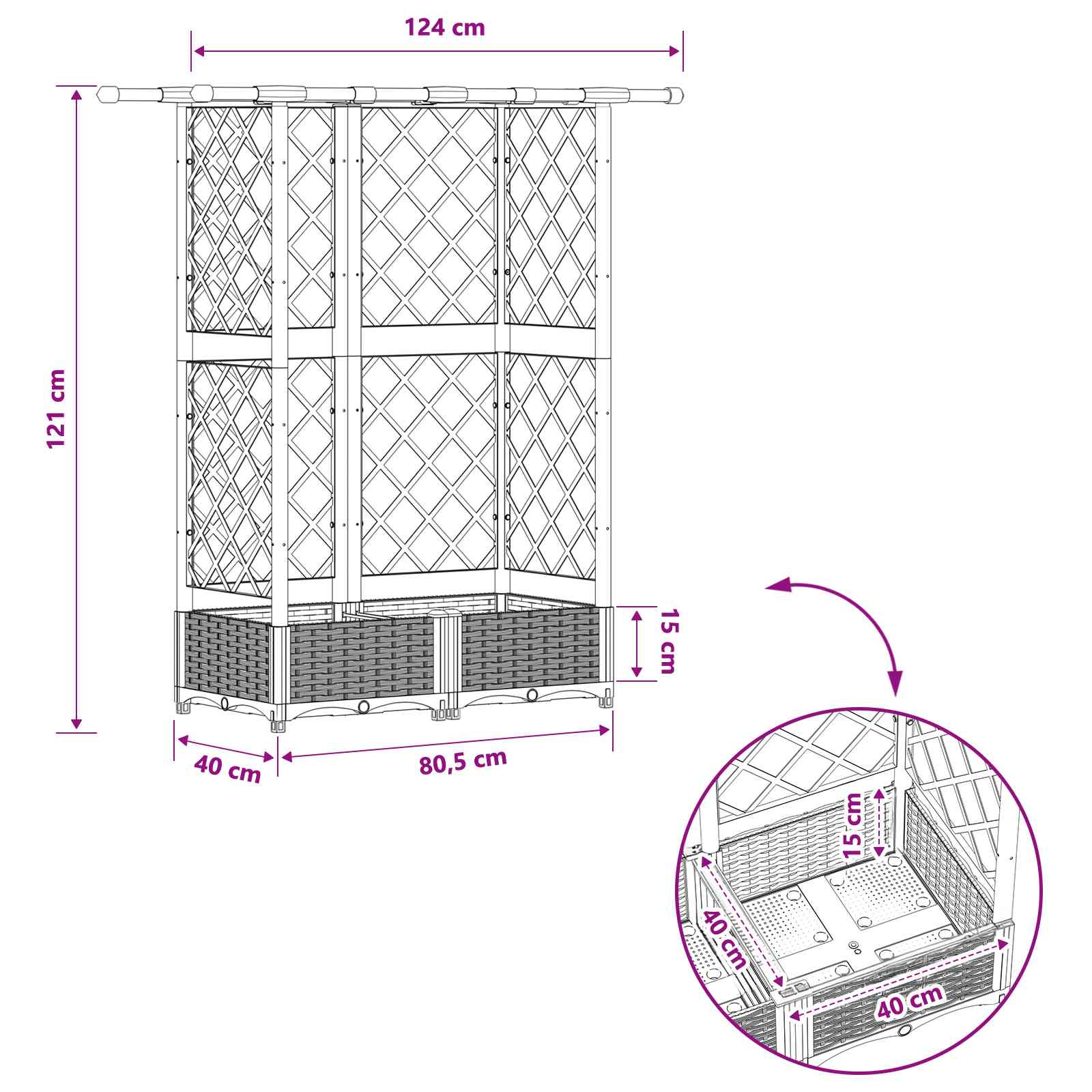 Verhoogd Bed met Trellis en Dak Lichtgrijs 124 x 40 x 121 cm PP image 8
