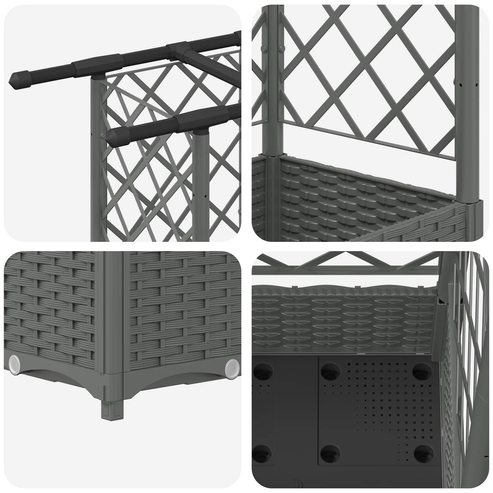 Verhoogd Bed met Trellis en Dak Lichtgrijs 164 x 40 x 121 cm PP image 6