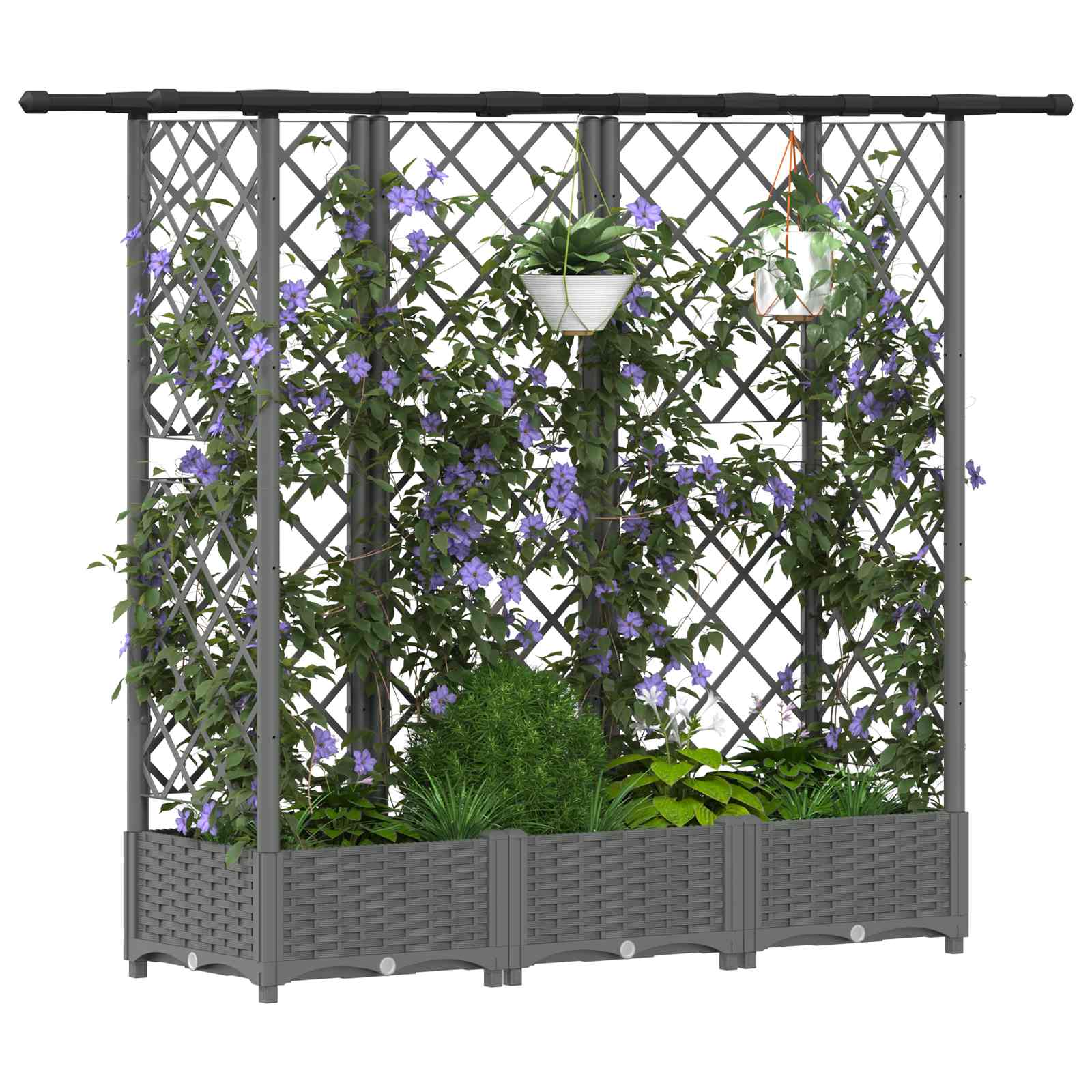 Verhoogd Bed met Trellis en Dak Lichtgrijs 164 x 40 x 121 cm PP image 3