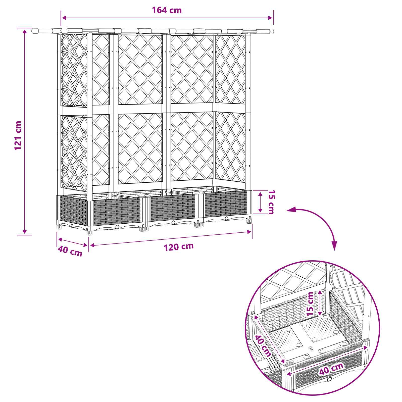 Verhoogd Bed met Trellis en Dak Lichtgrijs 164 x 40 x 121 cm PP image 8