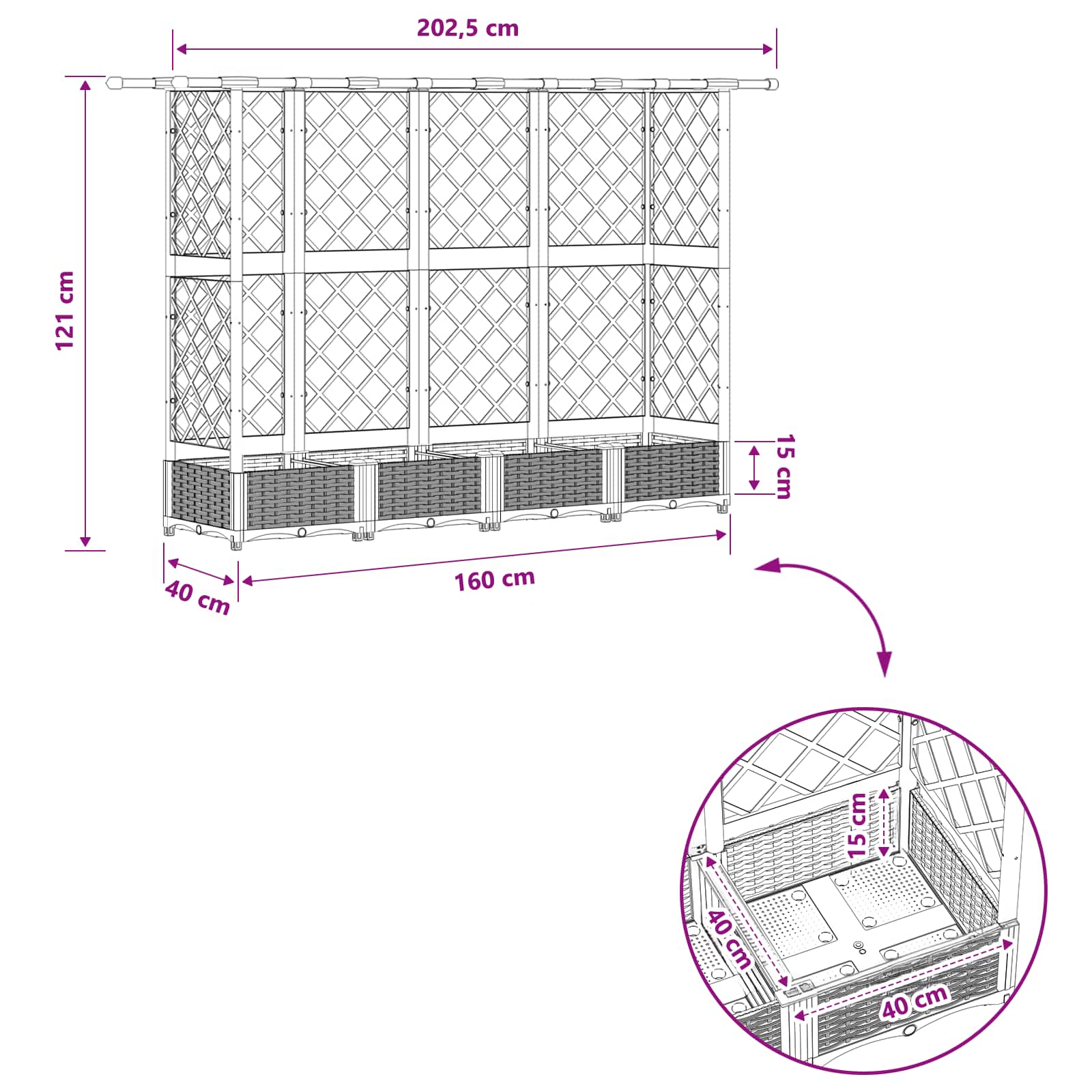 Verhoogd Bed met Trellis en Dak Lichtgrijs 202,5 x 40 x 121 cm image 8