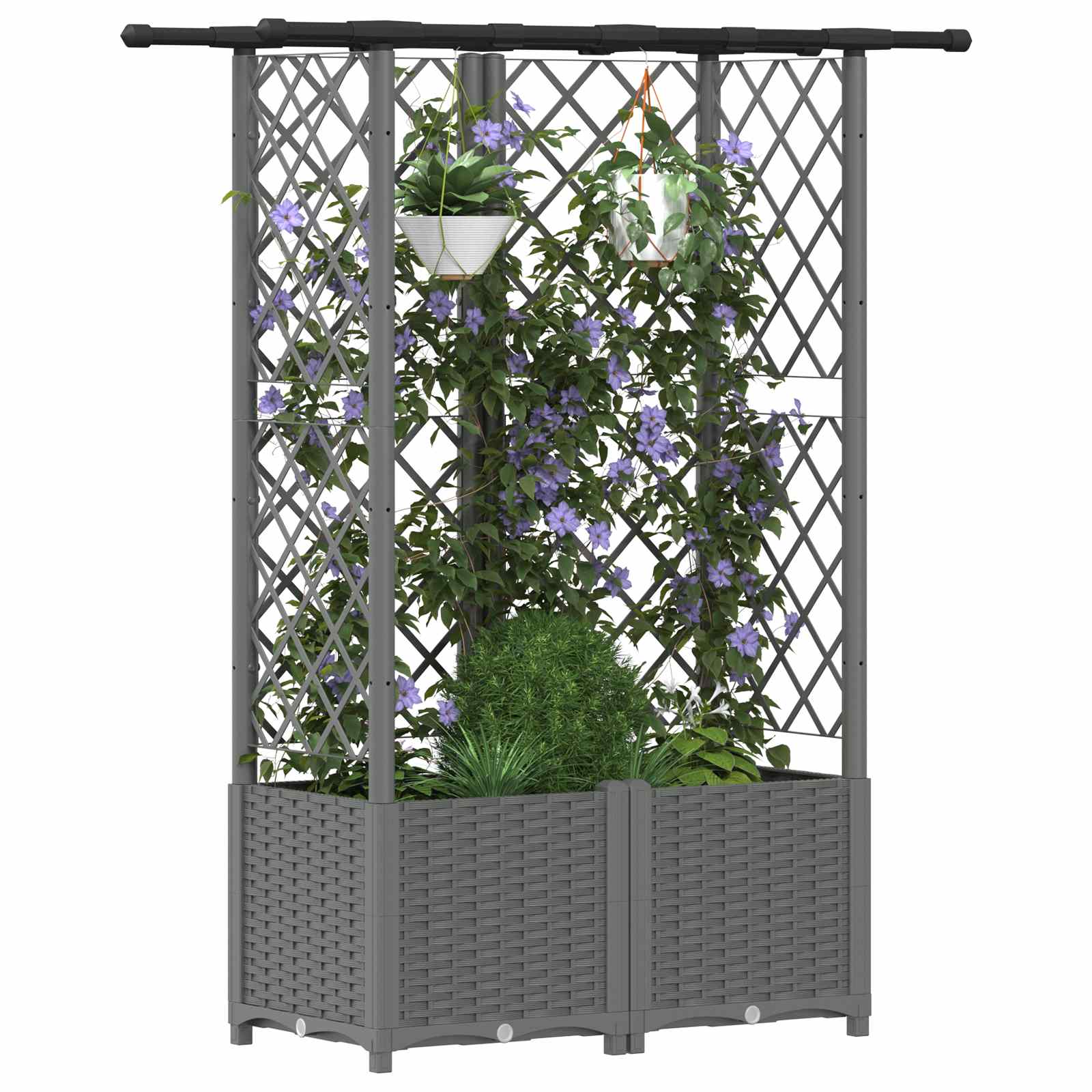 Verhoogd Bed met Trellis en Dak Lichtgrijs 124 x 40 x 136 cm PP image 3