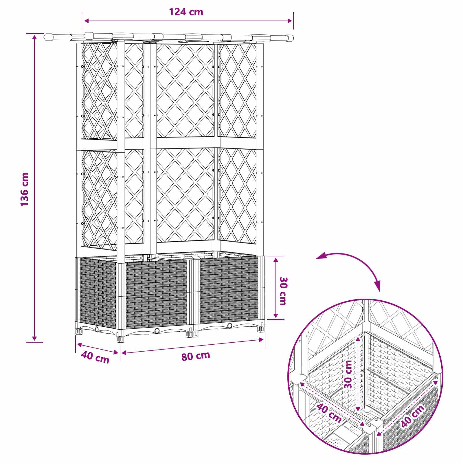 Verhoogd Bed met Trellis en Dak Lichtgrijs 124 x 40 x 136 cm PP image 8