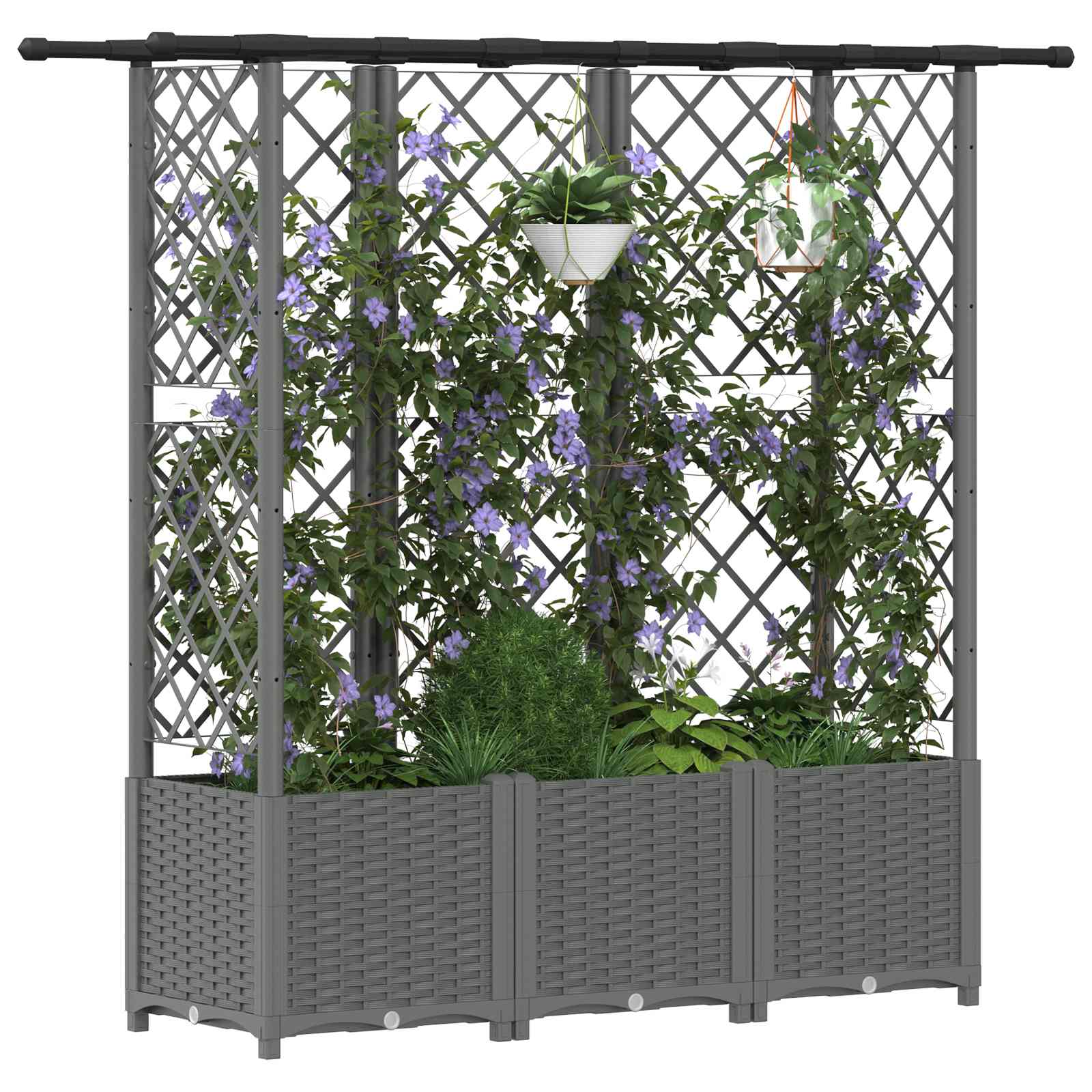 Verhoogd Bed met Trellis en Dak Lichtgrijs 163,5 x 40 x 136 cm image 3