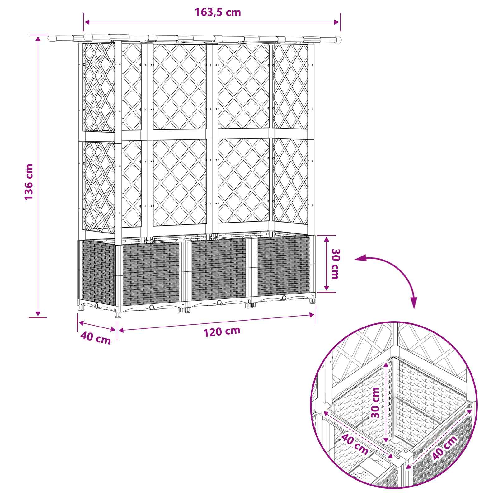Verhoogd Bed met Trellis en Dak Lichtgrijs 163,5 x 40 x 136 cm image 8