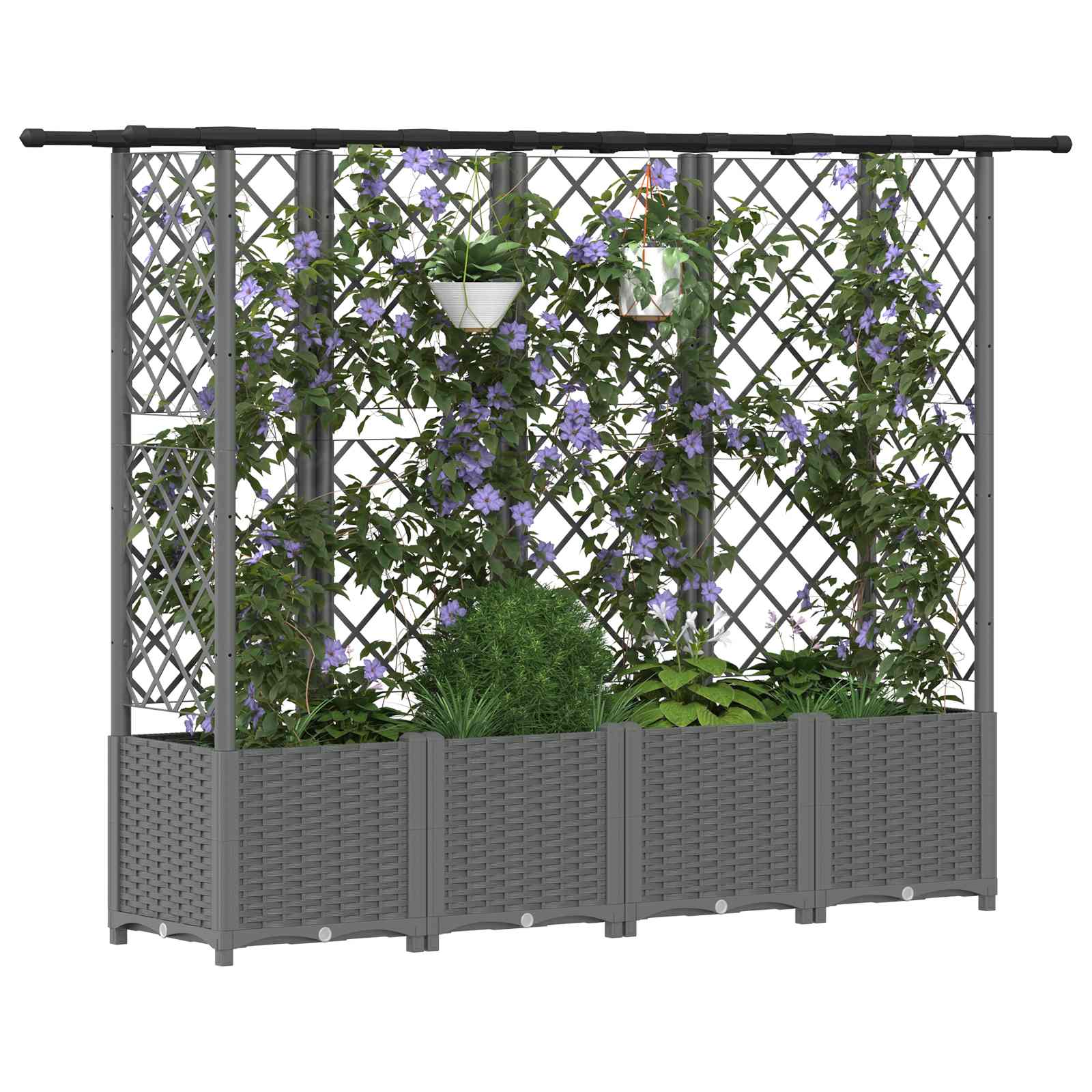Verhoogd Bed met Trellis en Dak Lichtgrijs 202 x 40 x 136 cm PP image 3