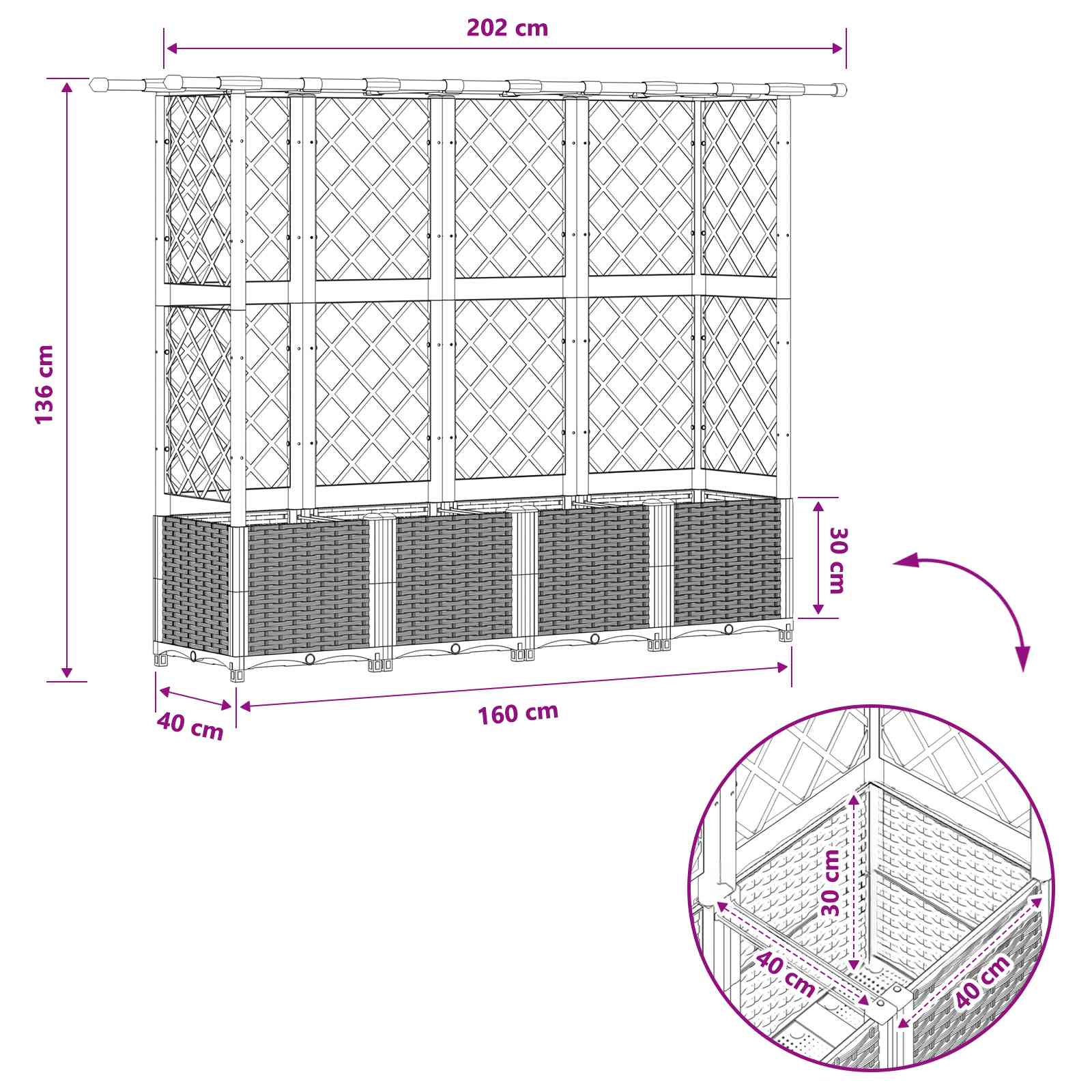 Verhoogd Bed met Trellis en Dak Lichtgrijs 202 x 40 x 136 cm PP image 8