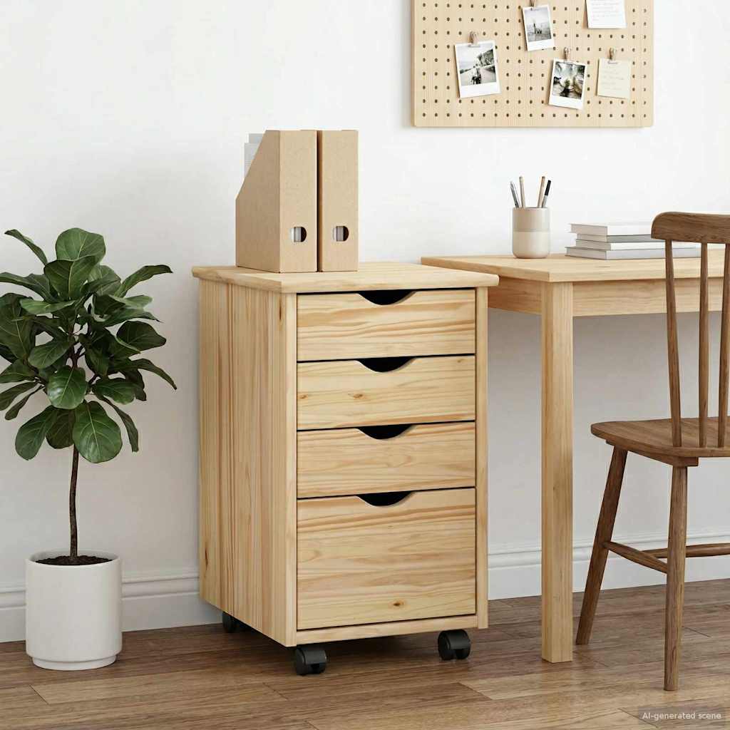 vidaXL Rollschrank Mit Rad Braun 34 x 39 x 56 cm Massives Kiefernholz