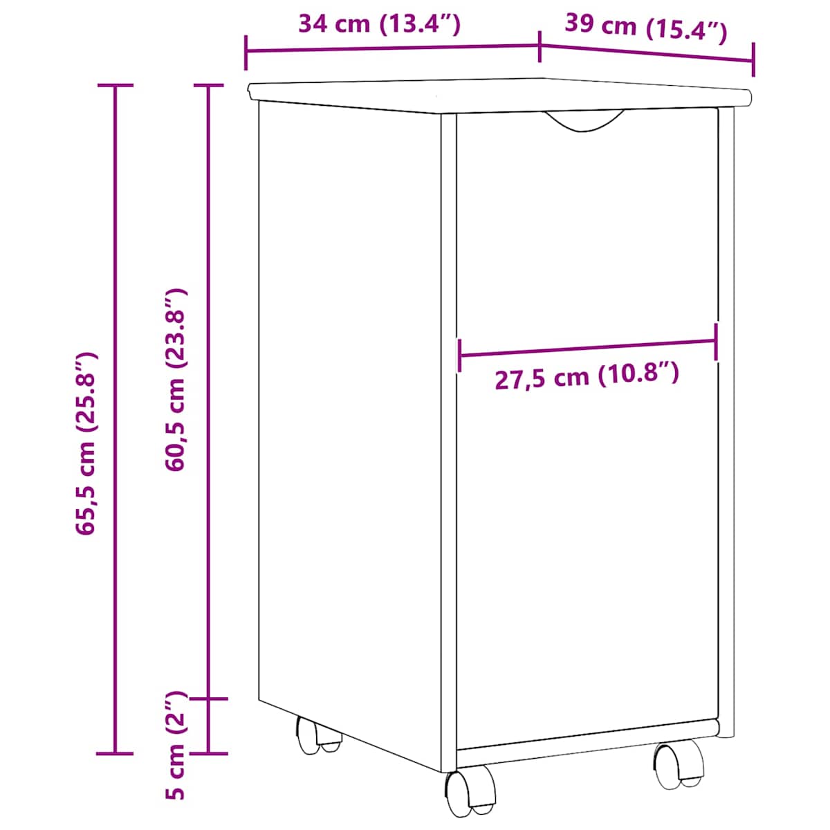 Rullende skab med hjul 34 x 39 x 65,5 cm Massivt fyrretræ - Billede 9