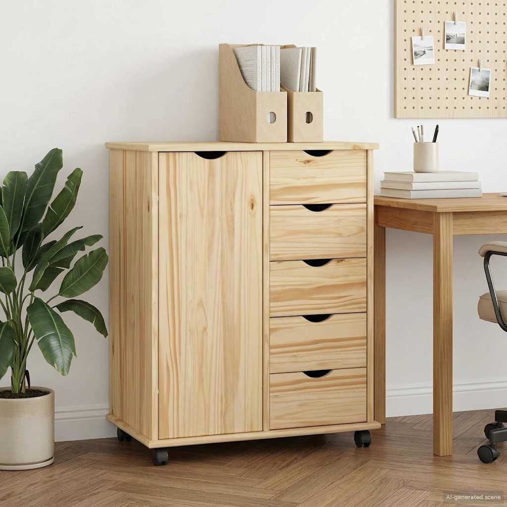 vidaXL Cabinet mobil cu roata Maro 63,5 x 39 x 79 cm Lemn de pin masiv