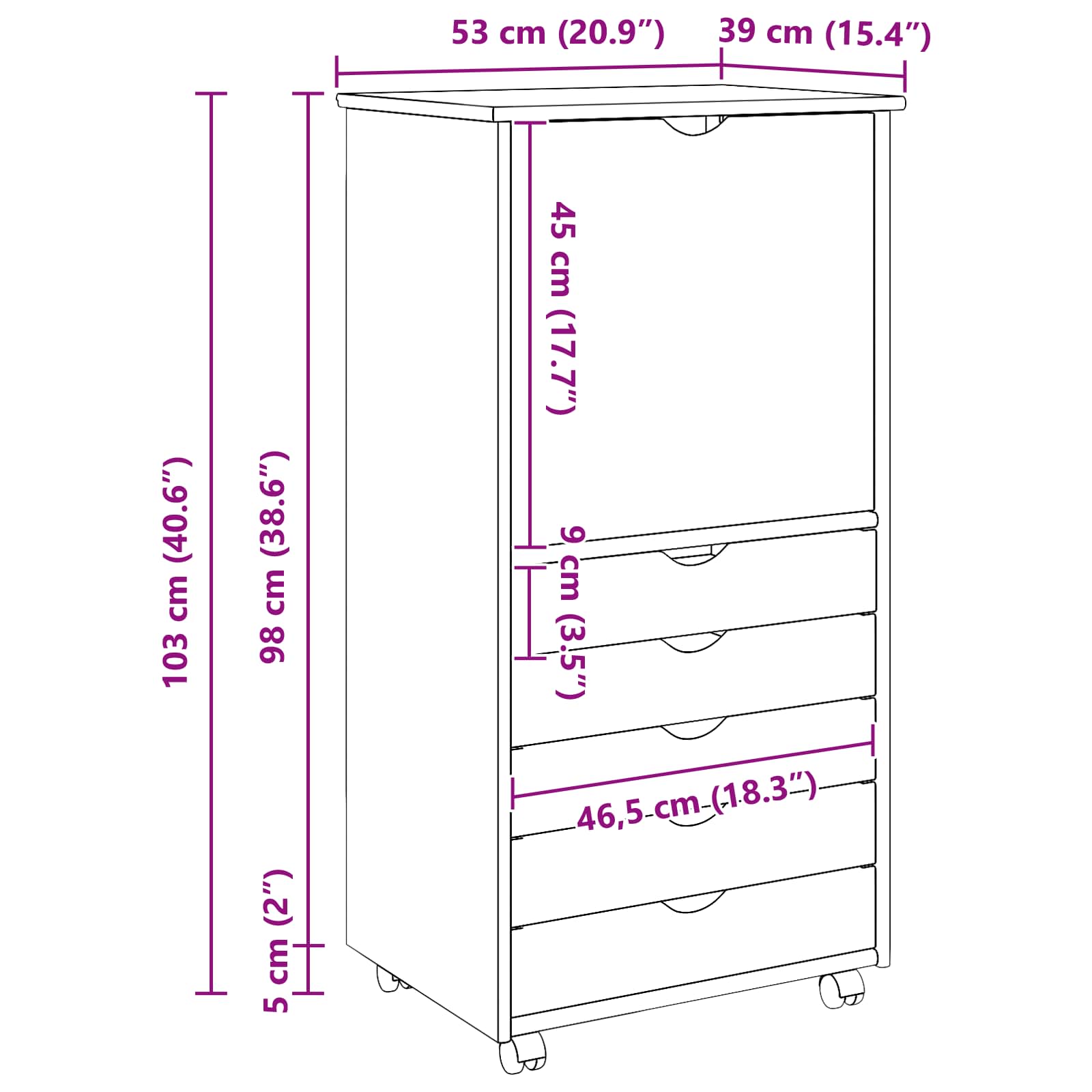 Rolling Kast met wiel Bruin 53 x 39 x 103 cm Massief Vurenhout image 9