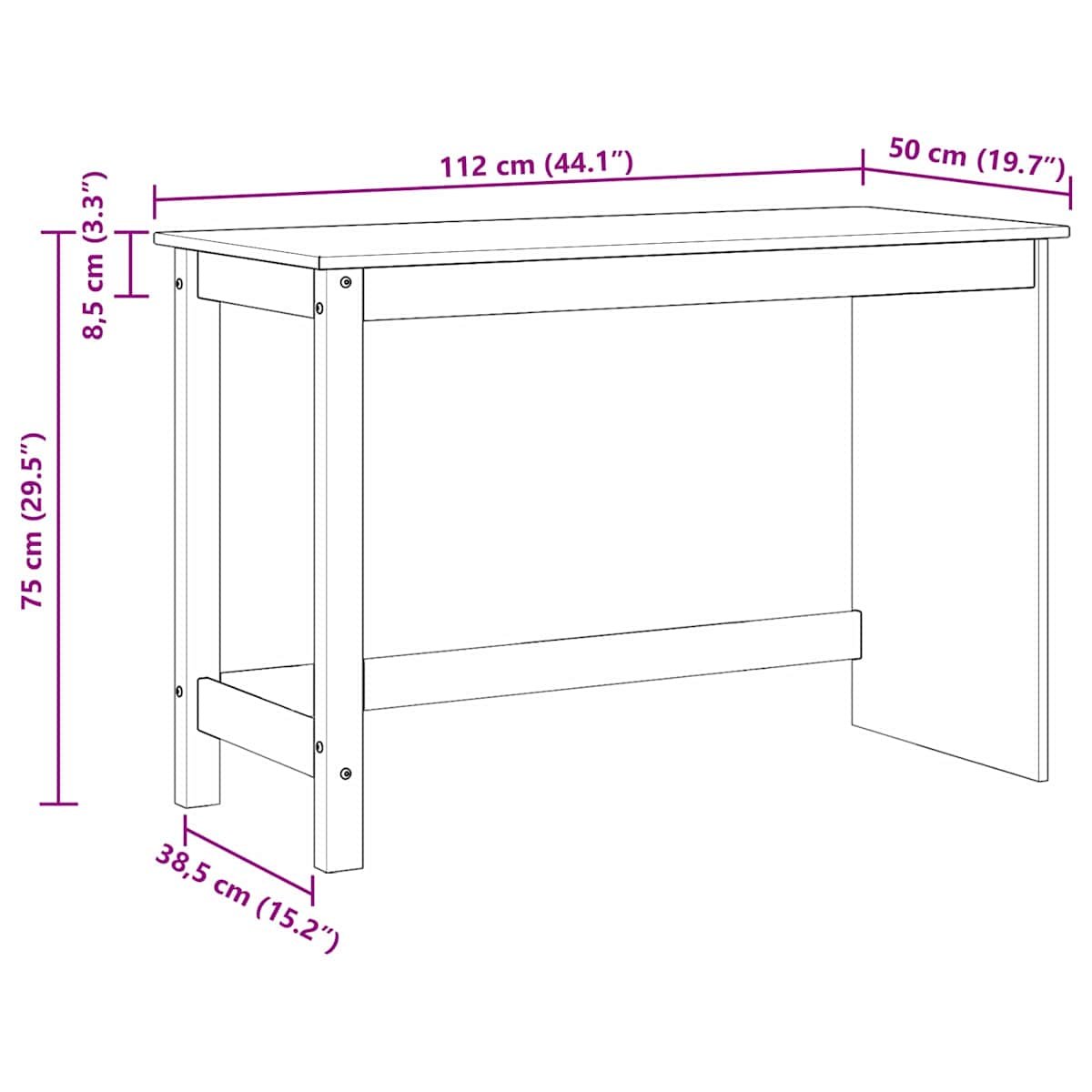 Bord 112 x 50 x 75 cm Massivt fyrretræ - Billede 9