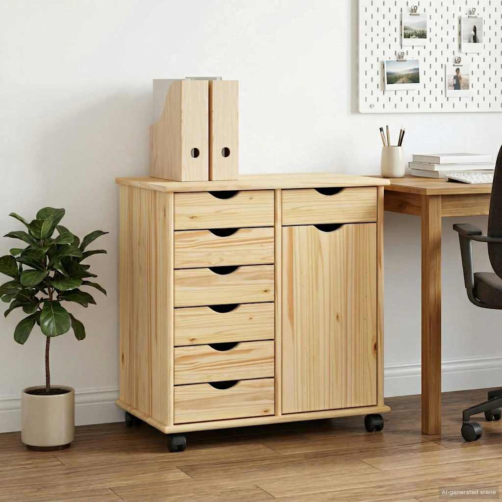 Rolling Kast Bruin 63,5 x 39 x 65,5 cm Massief Vurenhout image 1