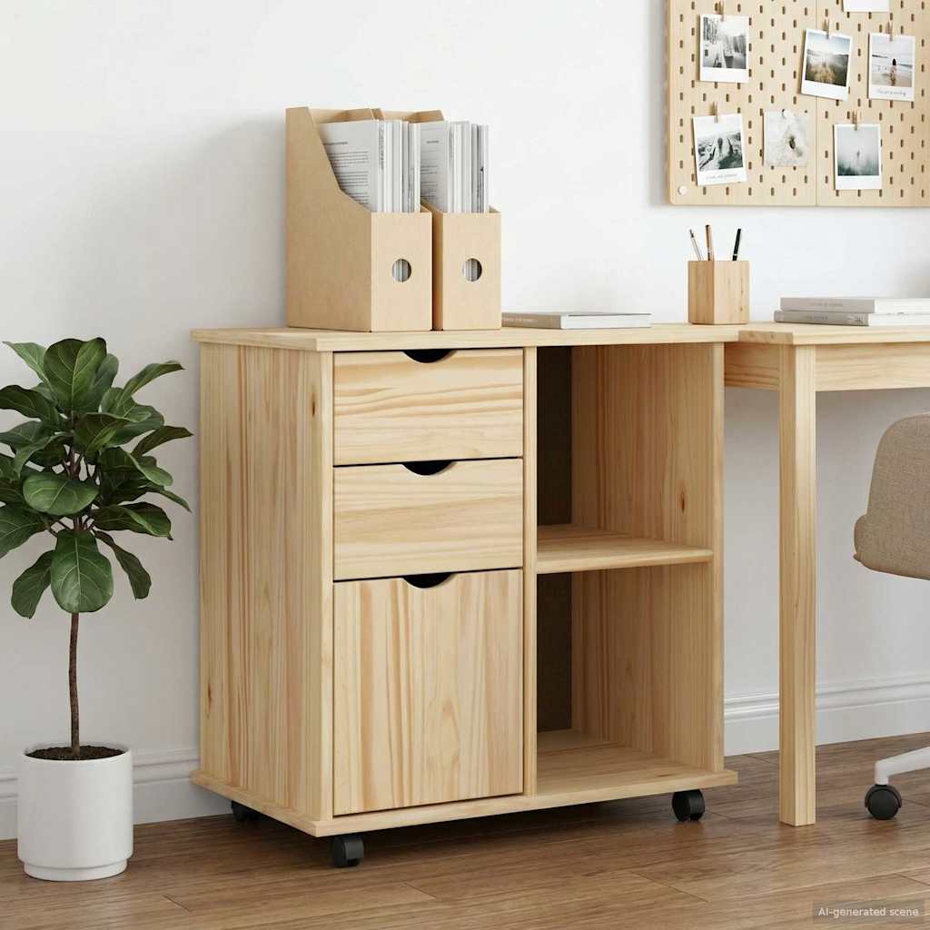 Rolling Kast Bruin 63,5 x 39 x 65,5 cm Massief Vurenhout image 1