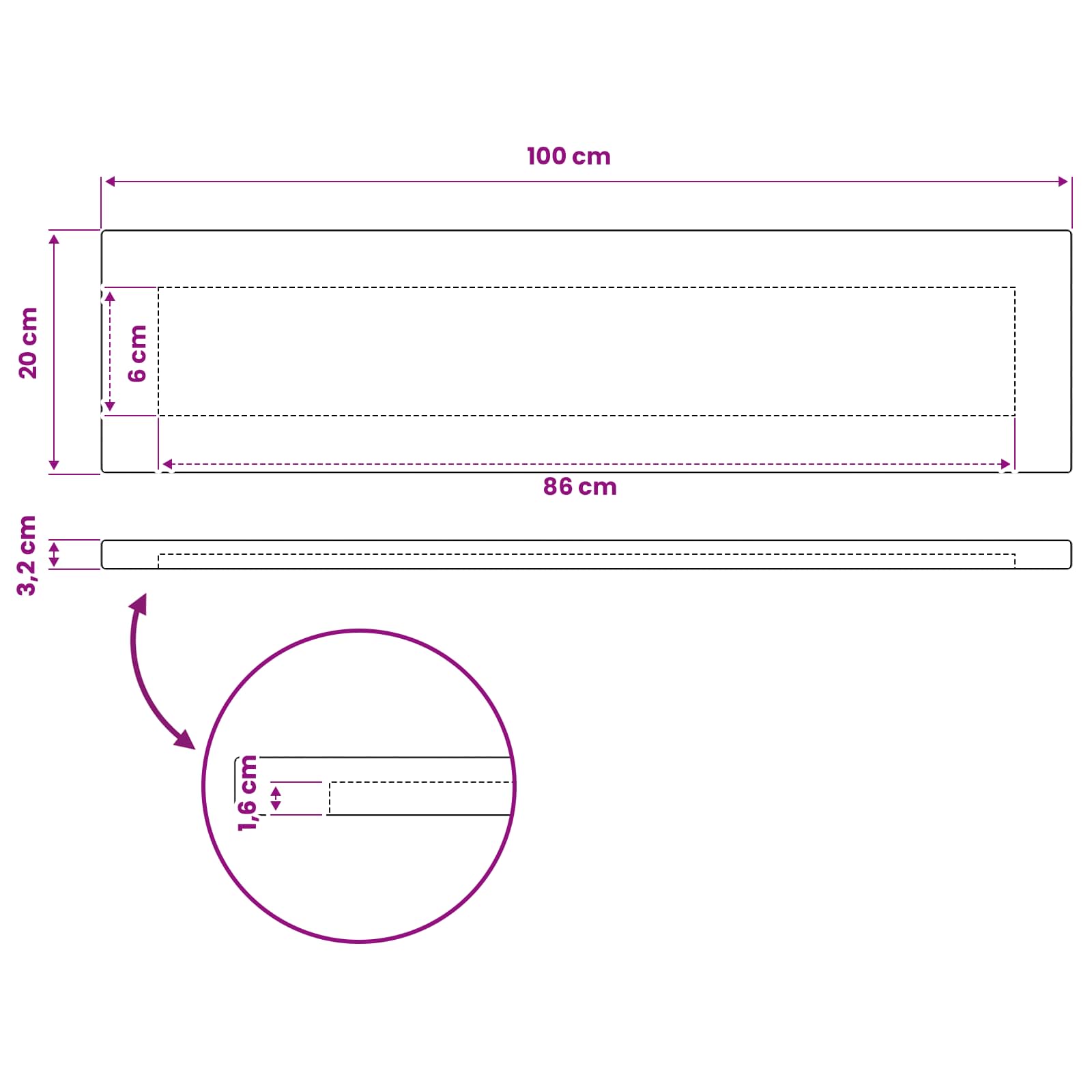 Pravokotna miza 100 x 20 x 3,2 cm Pravokotna