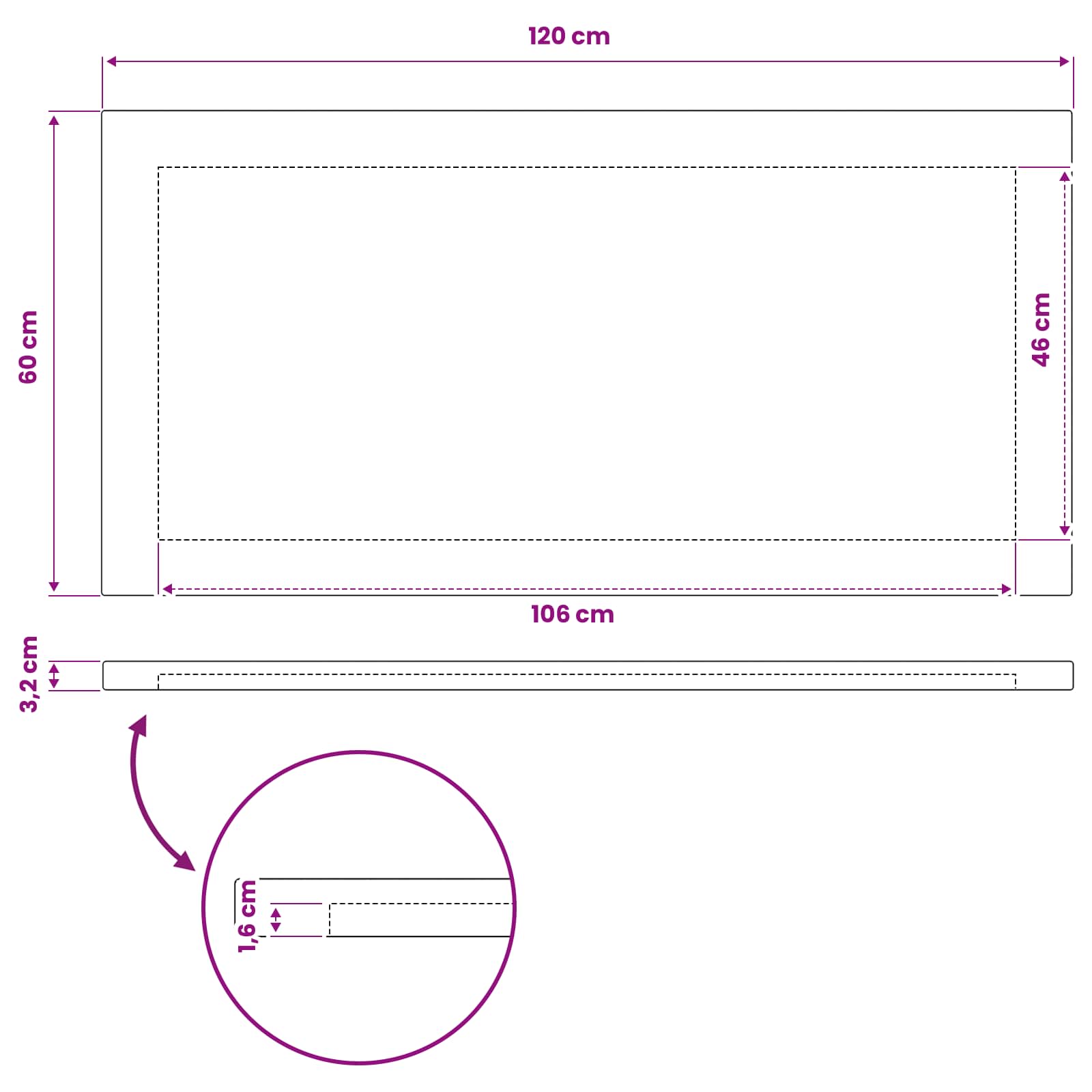 Pravokotna miza 120 x 60 x 3,2 cm Pravokotna