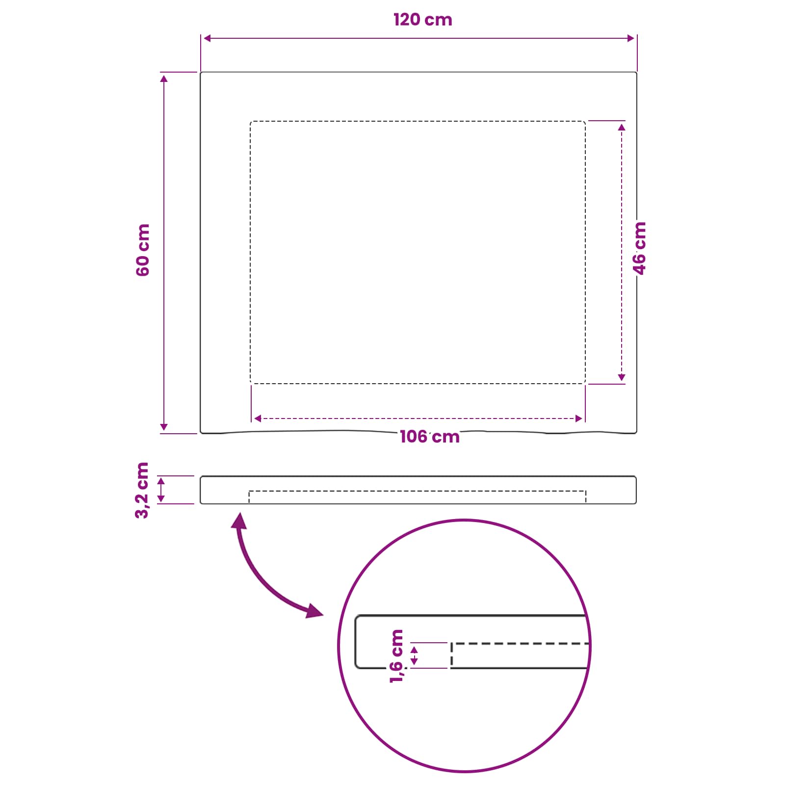 Pravokotna miza 120 x 60 x 3,2 cm Pravokotna